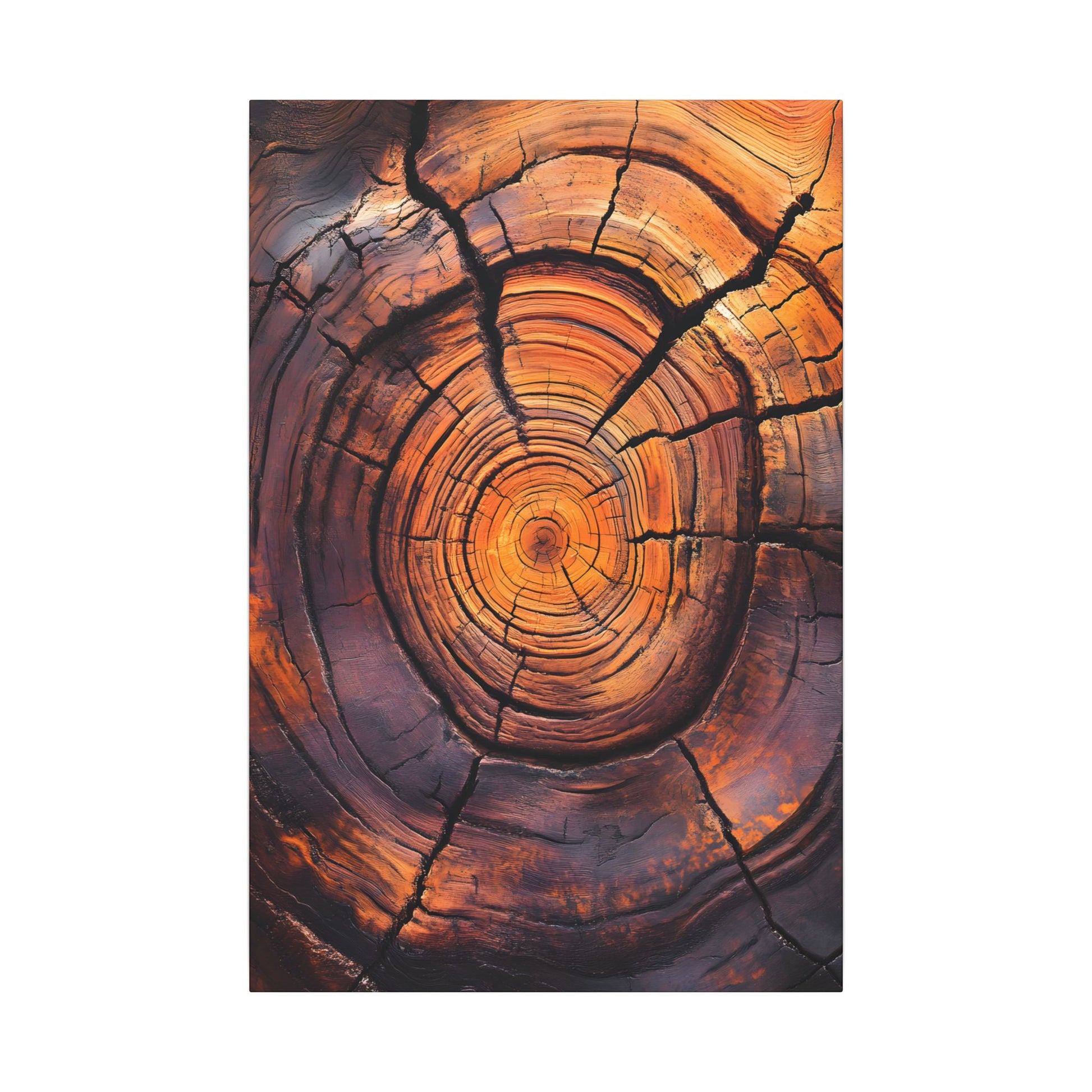Close-up of a tree stump with concentric rings on a white background