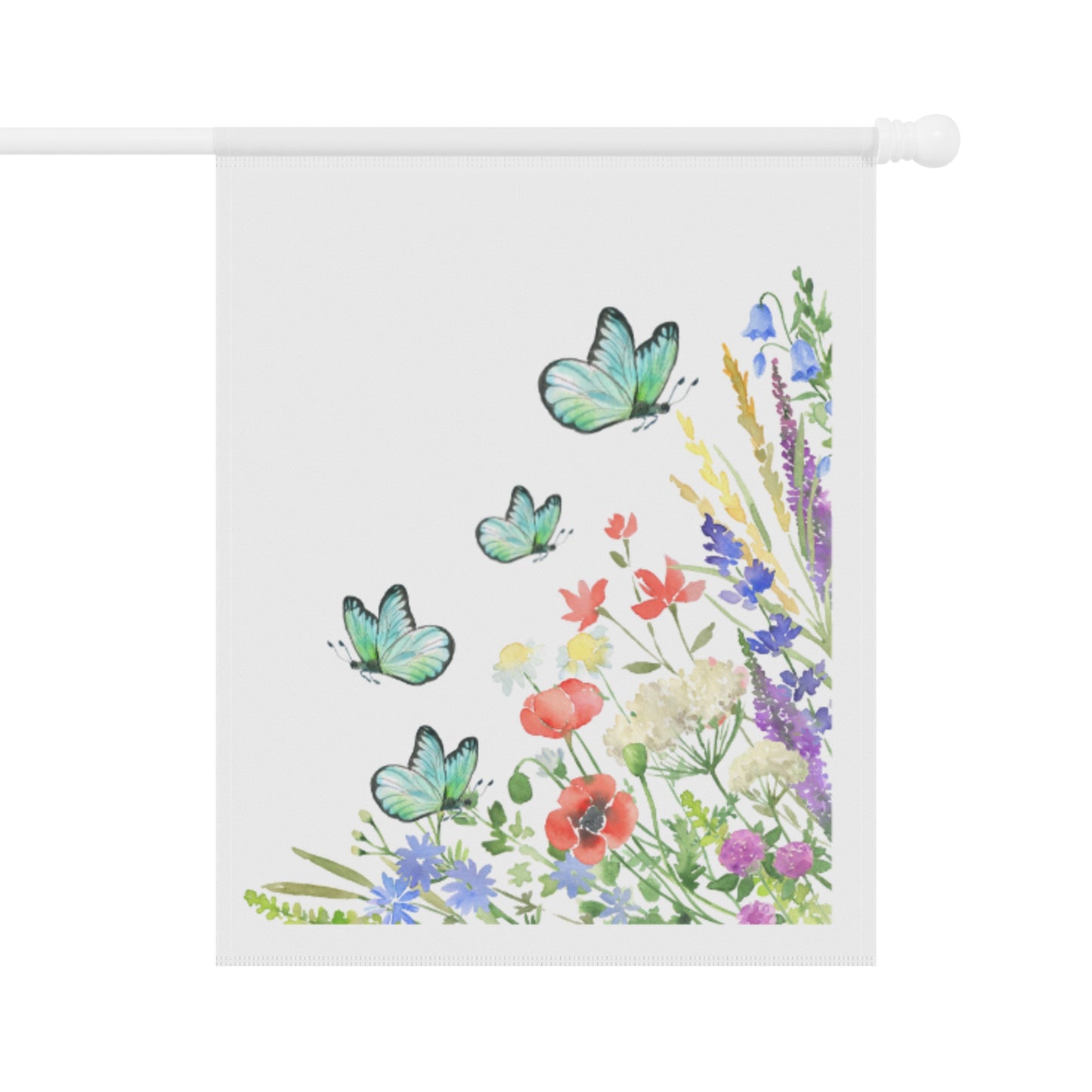 Decorative blind with colorful butterflies and flowers on a white background