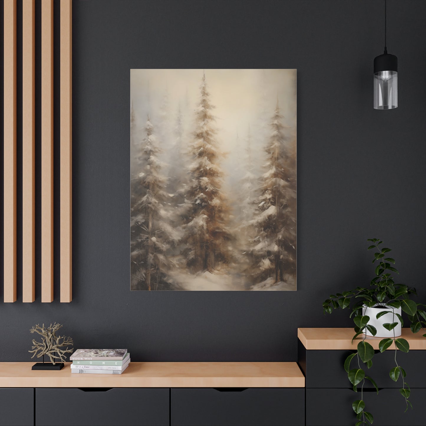 Snowy Pine Forest Winter Canvas Wall Art | Rustic Cabin Decor