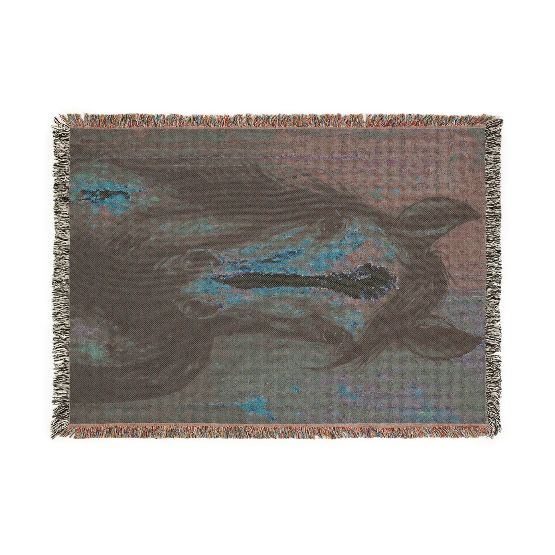 Woven blanket with a horse design on a plain background