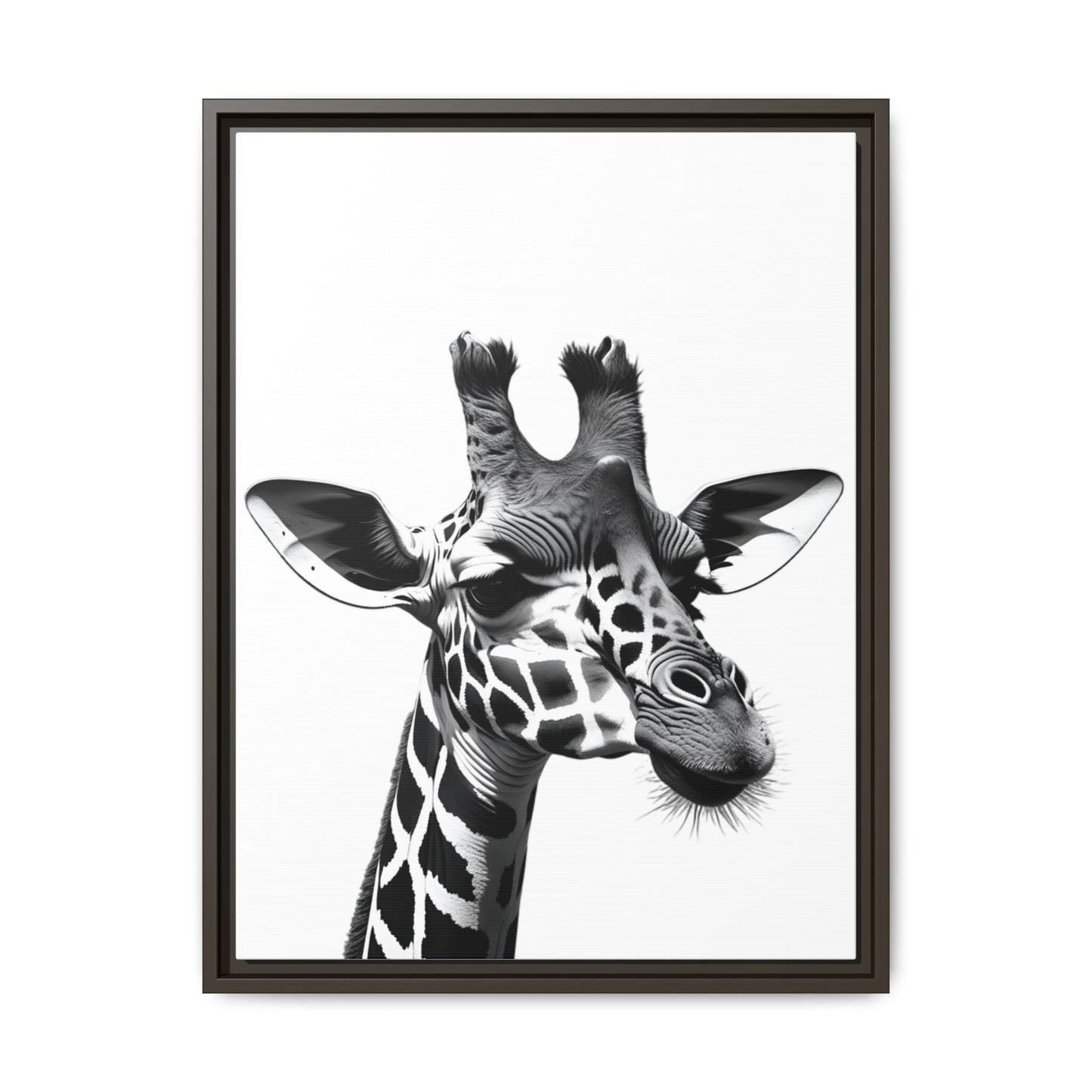 Black and White Giraffe Wall Art – Framed Safari Animal Canvas Print