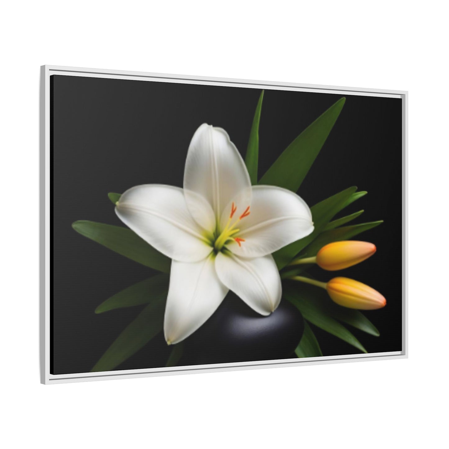 White Lily Wall Art Canvas Print Framed | Elegant Floral Wall Decor for Bedroom, Living Room, Bathroom