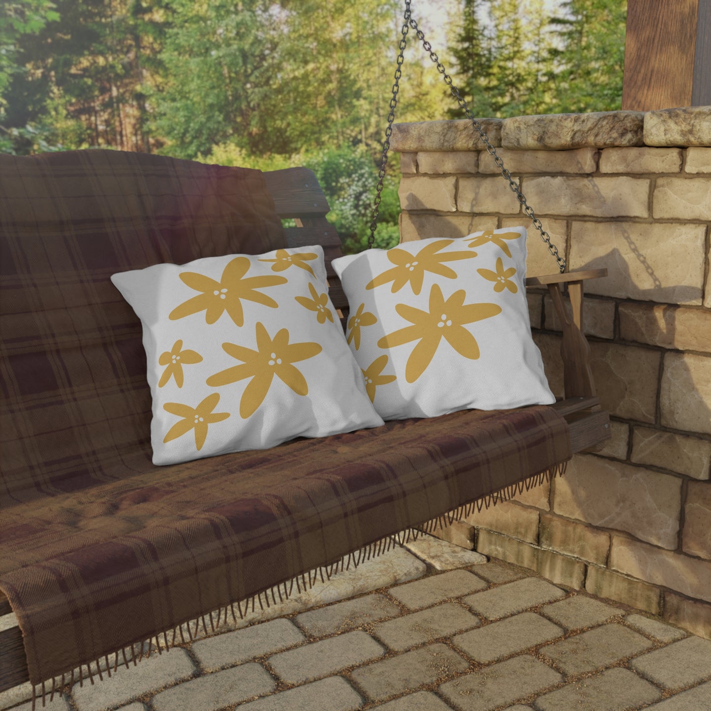 Yellow Flower Outdoor Throw Pillow | Floral Patio Garden Cushion