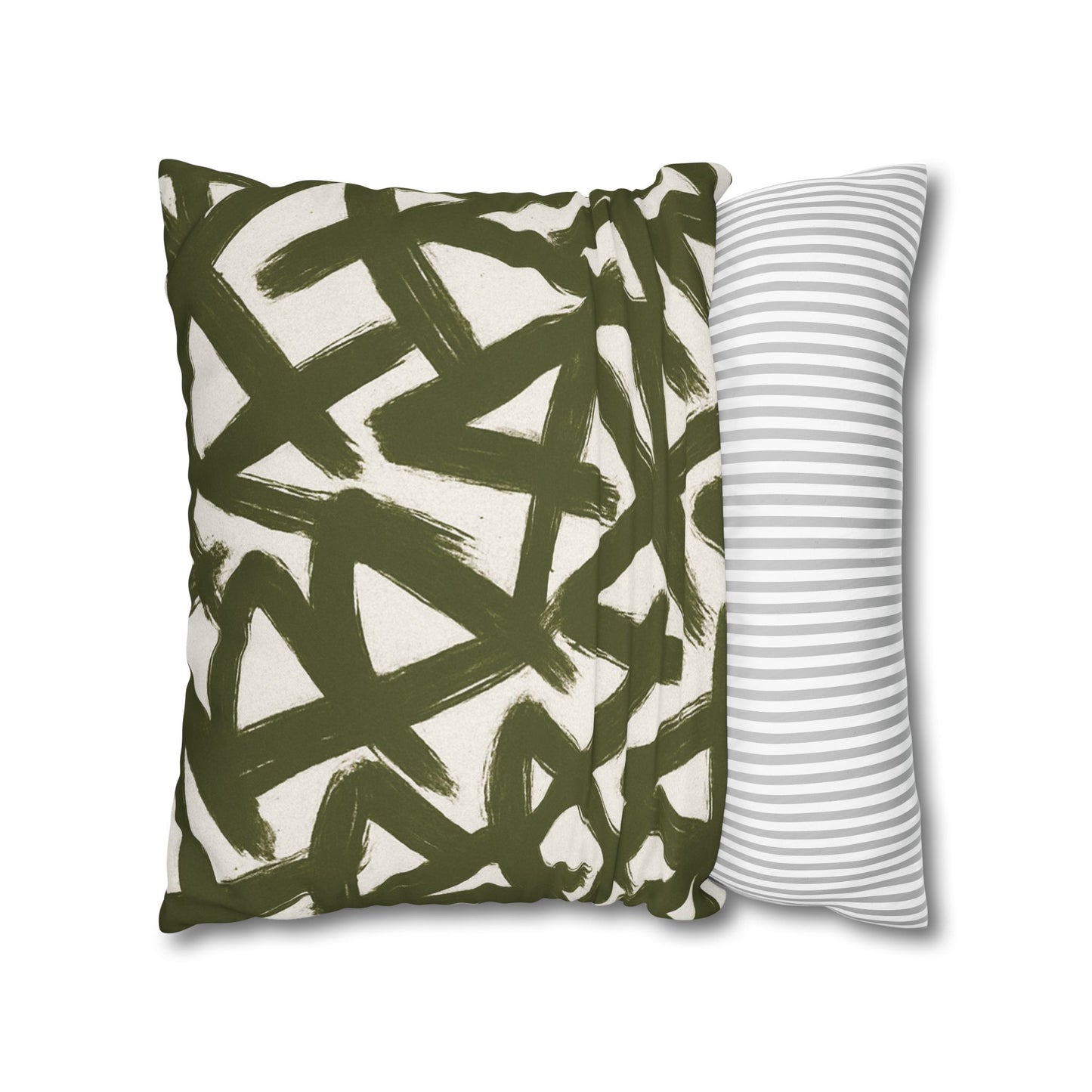 Throw Pillow Cover, Green Graffiti Brush Strokes Square Pillowcase Cover