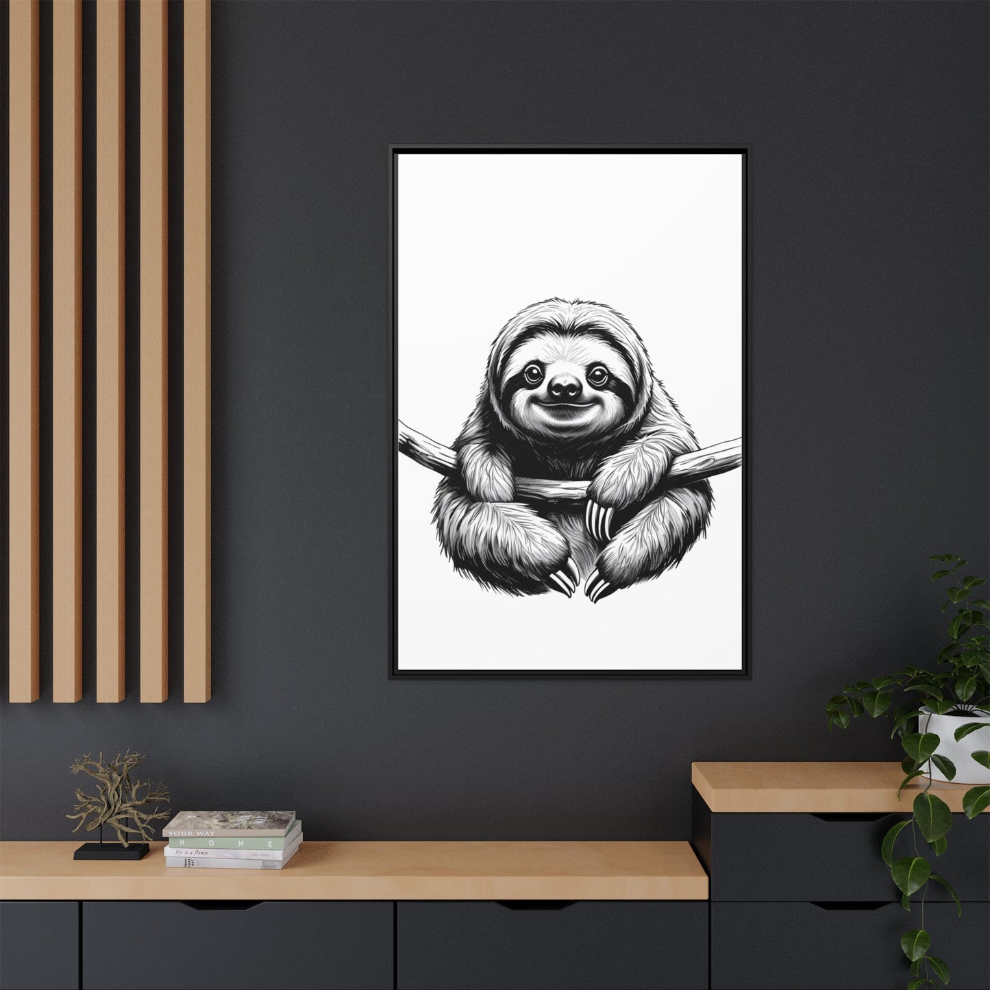 Adorable Sloth Hanging from Tree Branch Black & White Animal Wall Art, Cute Sloth Print, Jungle Theme Nursery Decor, Baby Shower Gift