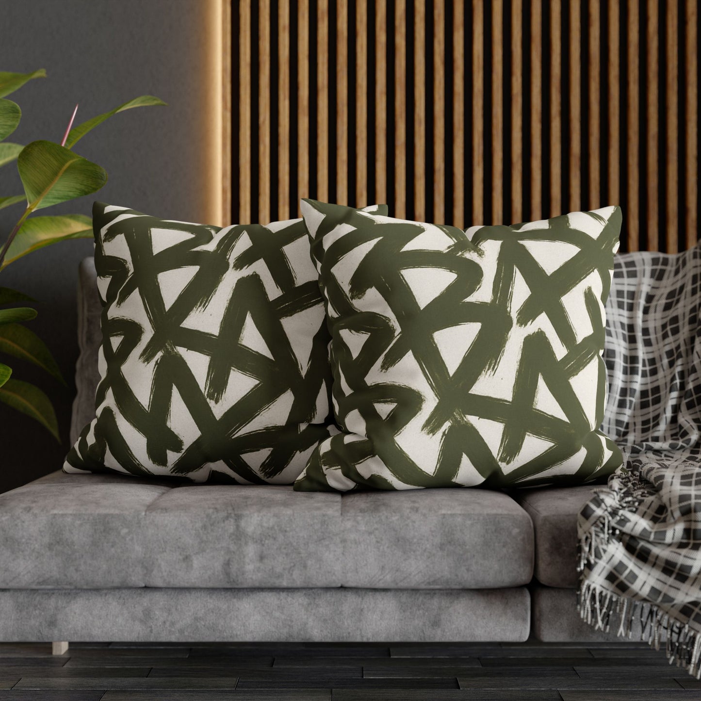 Throw Pillow Cover, Green Graffiti Brush Strokes Square Pillowcase Cover