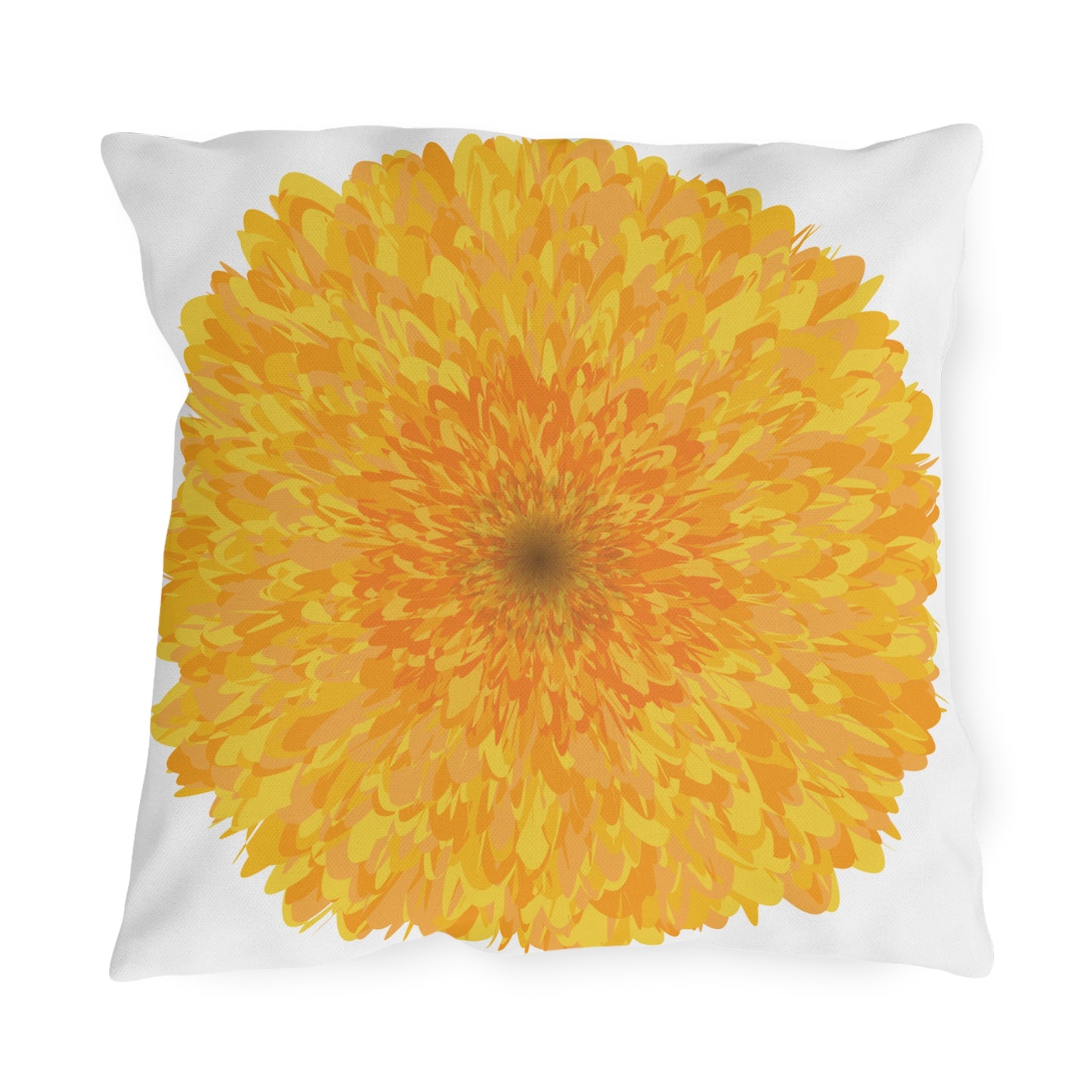 Pillow with a large yellow flower design on a white background