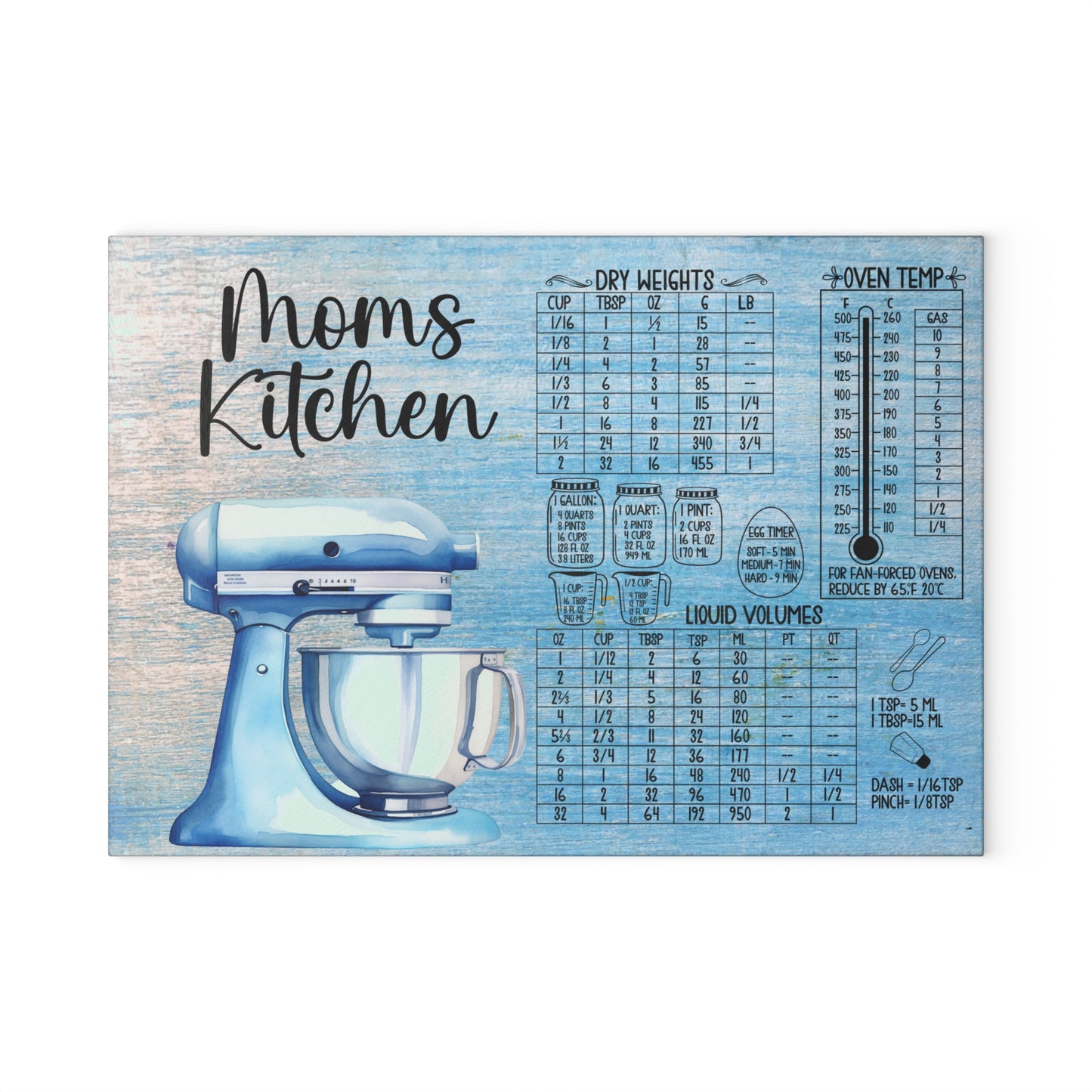 Glass Cutting Board with Conversion Charts | Baking Kitchen Gift