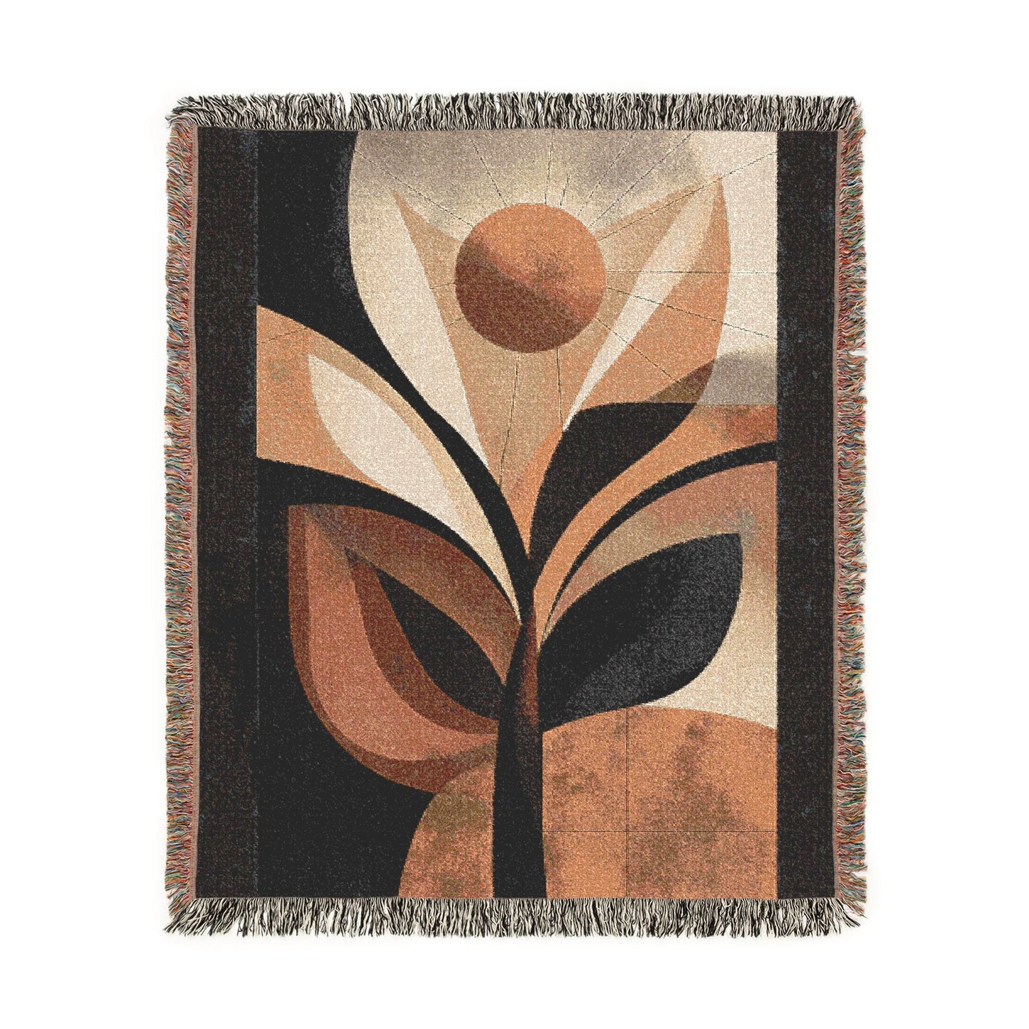 Decorative throw blanket with abstract leaf pattern on a white background