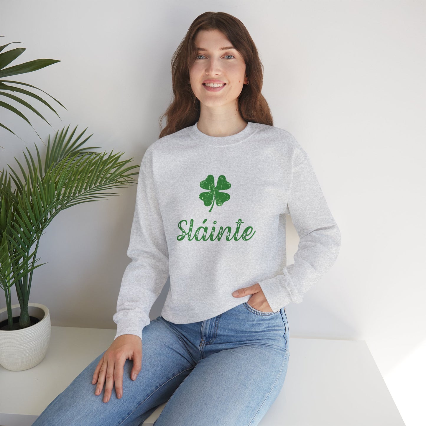 Sláinte Irish Sweatshirt – St Patrick’s Day Shamrock Crewneck – Irish Cheers Shirt – Lucky Clover St Paddy’s Day Sweatshirt