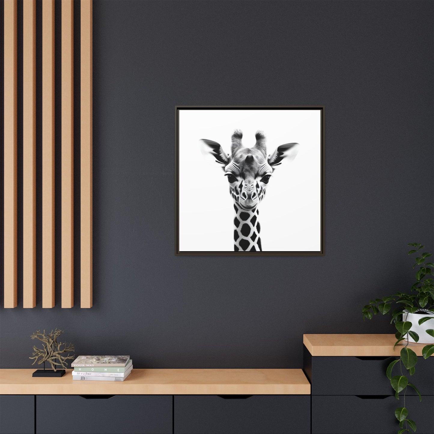 Baby Giraffe Wall Art Black & White Wildlife Photography Print, Cute Giraffe Lover Gift