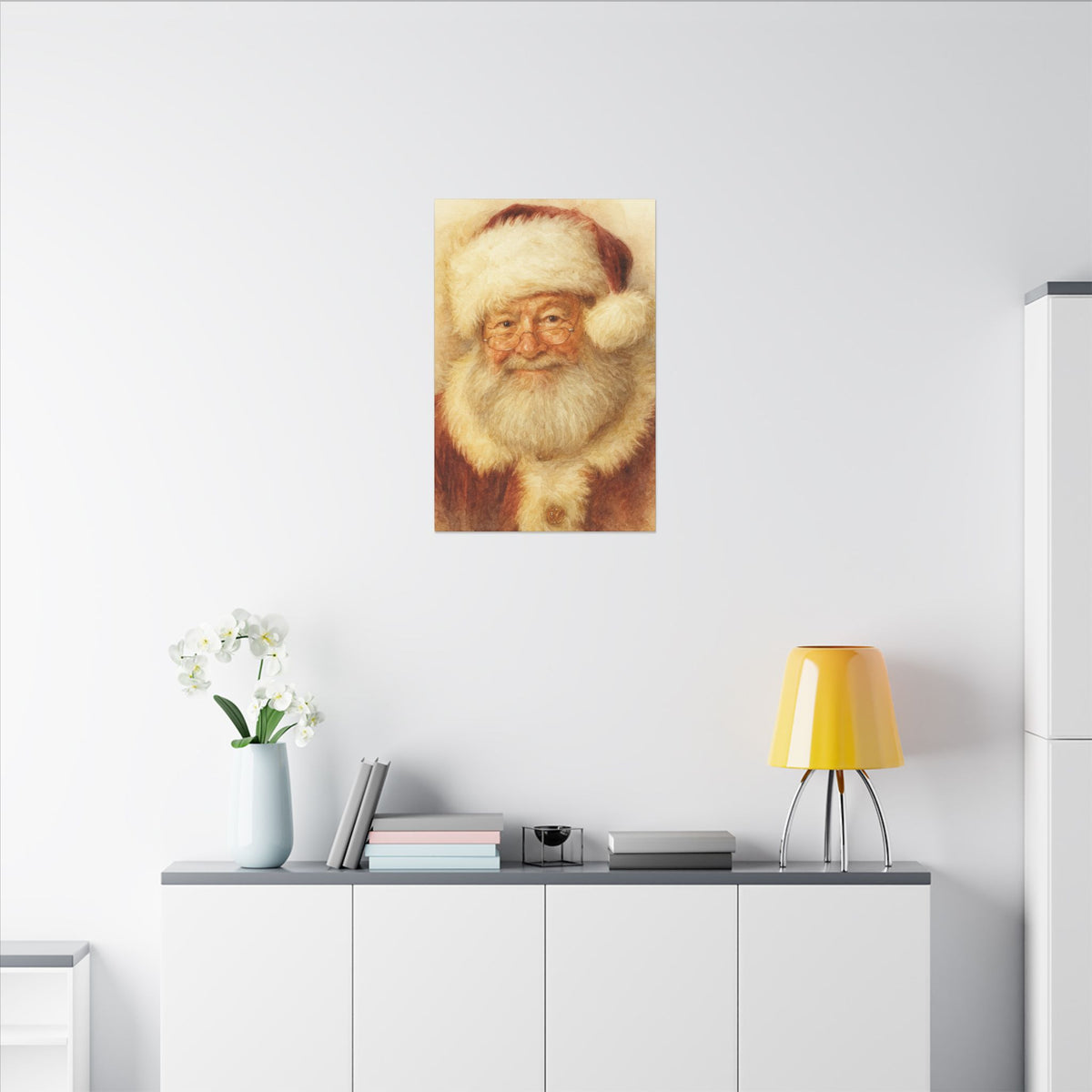 Vintage Santa Claus Portrait Canvas Wall Art – Unframed Christmas Décor Mantle Art