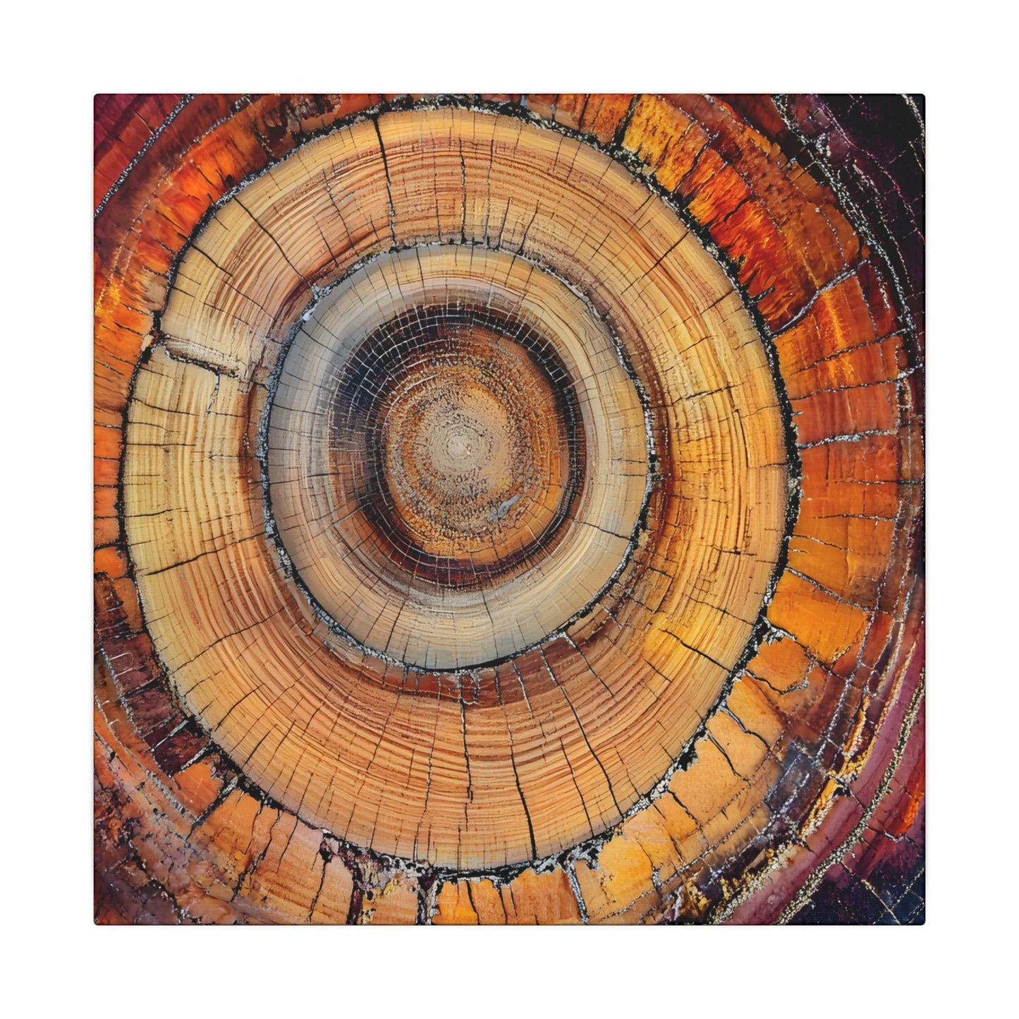 Close-up of a tree stump with concentric rings on a white background