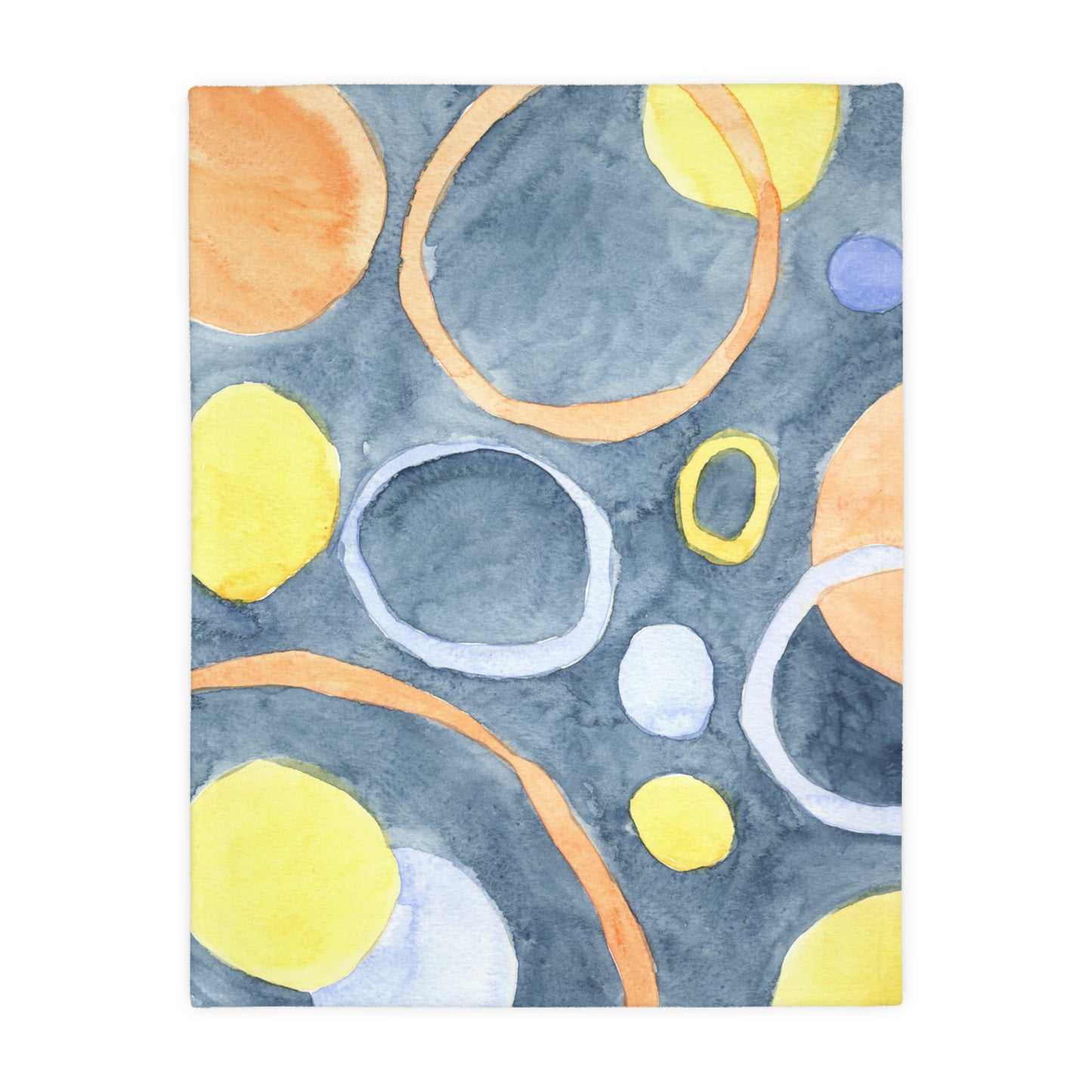 Notebook with colorful circular patterns on a blue background