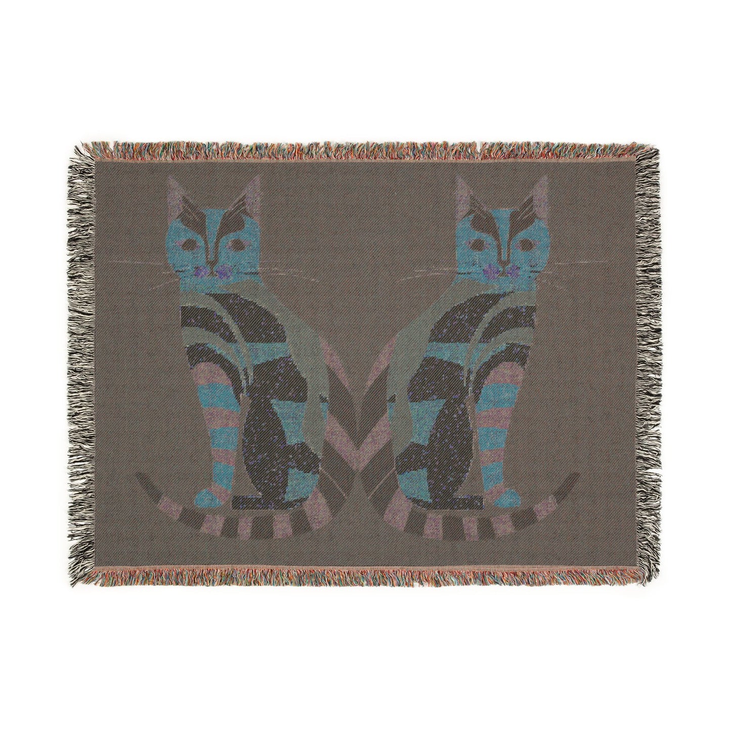 Mid Century Modern Cat Woven Throw Blanket | Retro Feline Decor