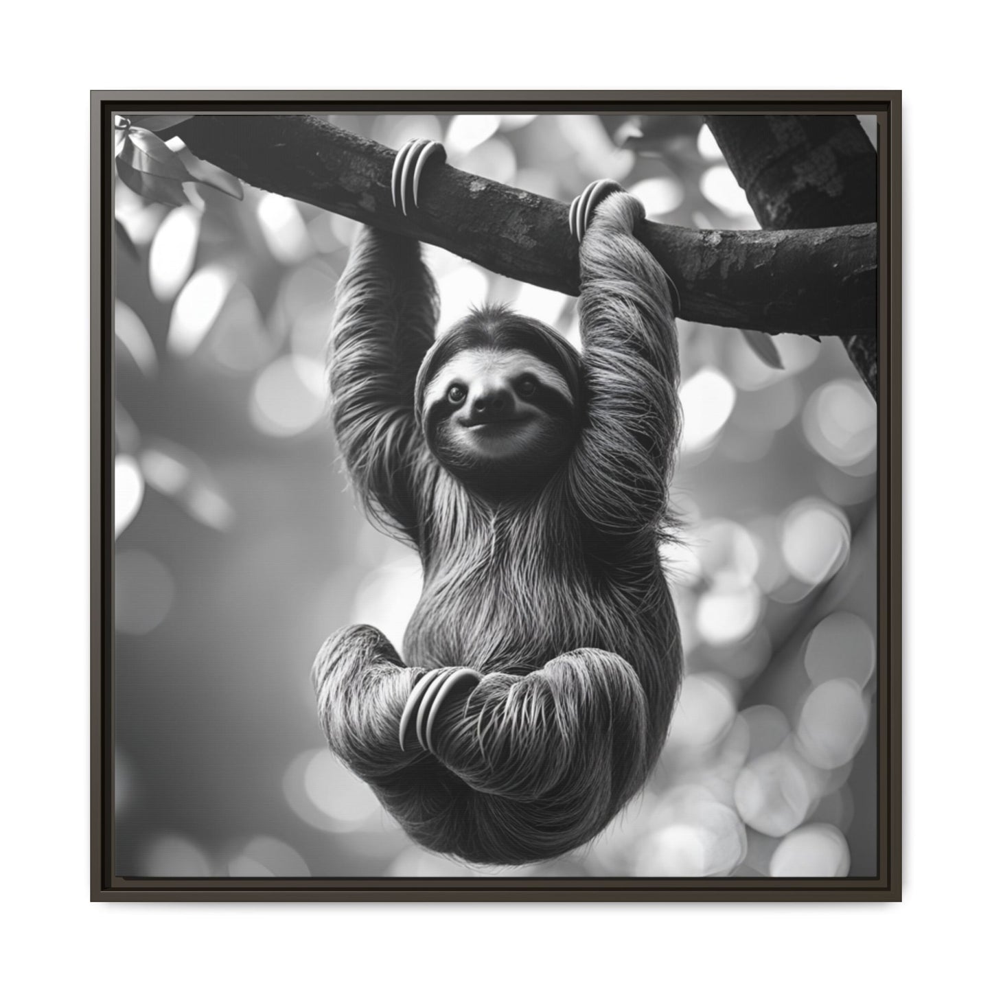 Black and White Sloth Framed Canvas Wall Art, Minimalist Animal Print, Modern Jungle Wildlife Home Decor, Sloth Lover Gift, Monochrome Image