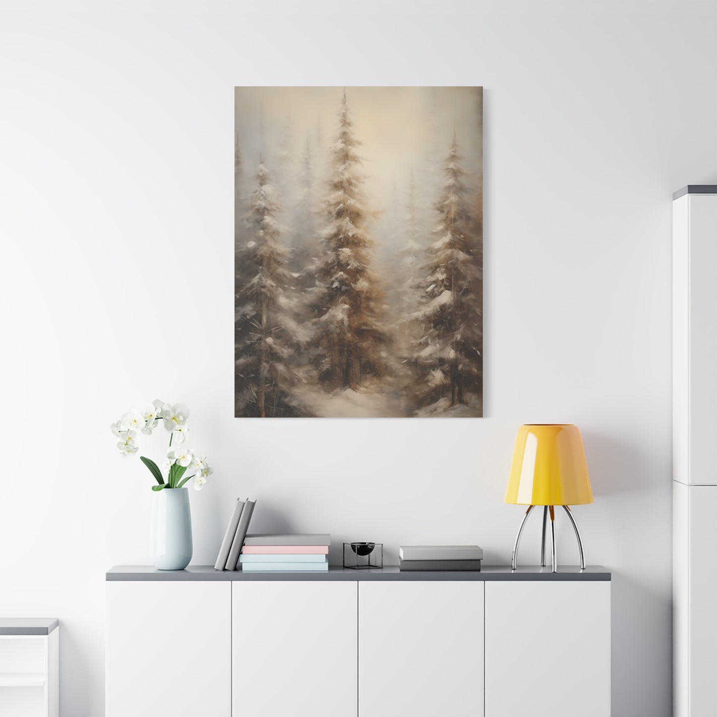 Snowy Pine Forest Winter Canvas Wall Art | Rustic Cabin Decor