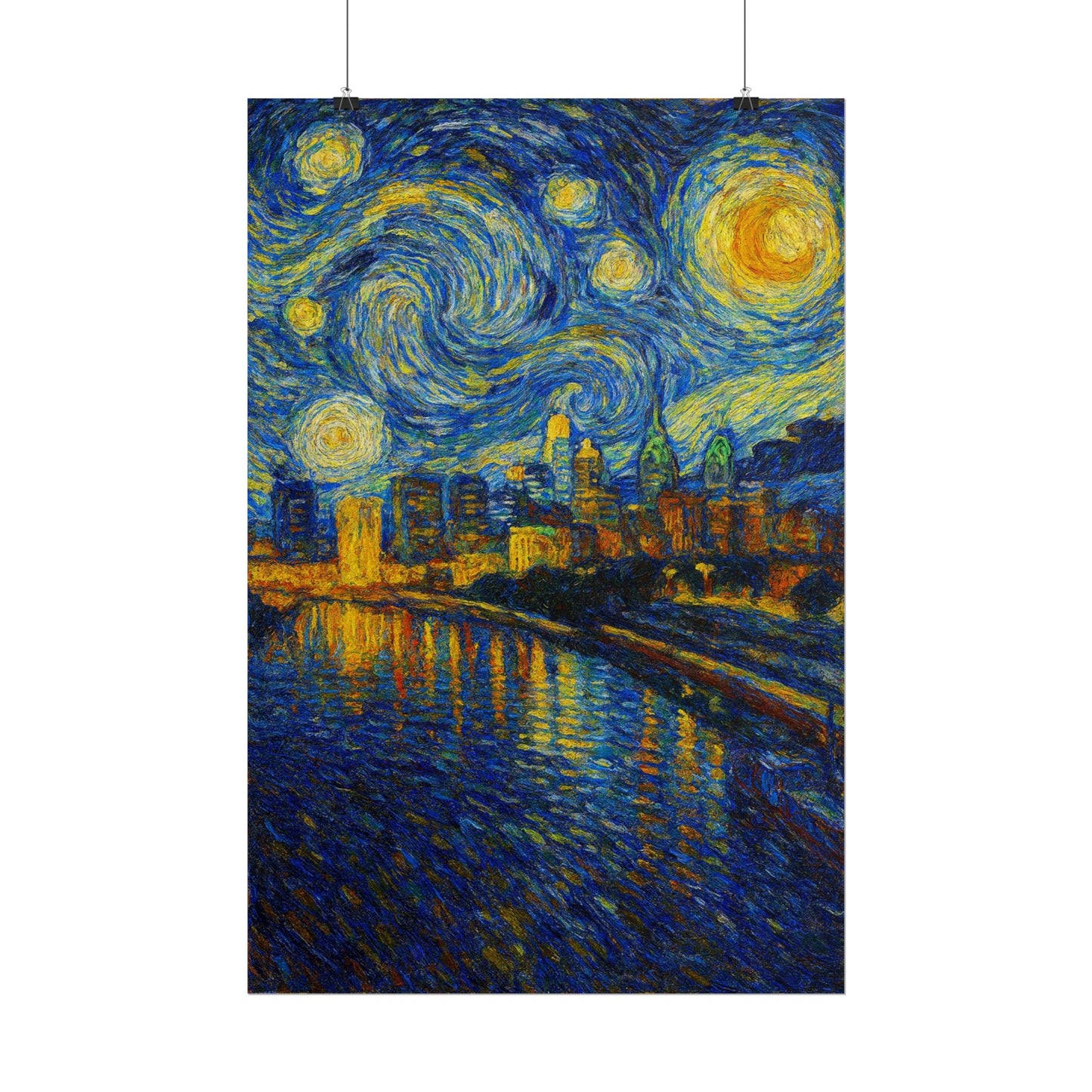 Philadelphia Starry Night City Skyline Rolled Poster | Van Gogh Style Print