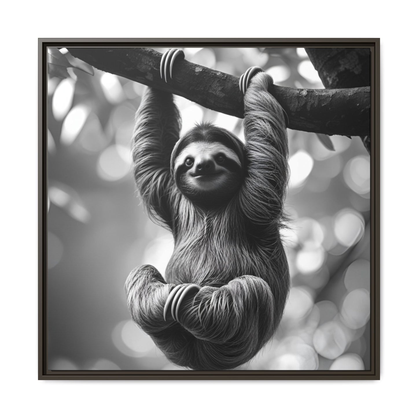 Black and White Sloth Framed Canvas Wall Art, Minimalist Animal Print, Modern Jungle Wildlife Home Decor, Sloth Lover Gift, Monochrome Image