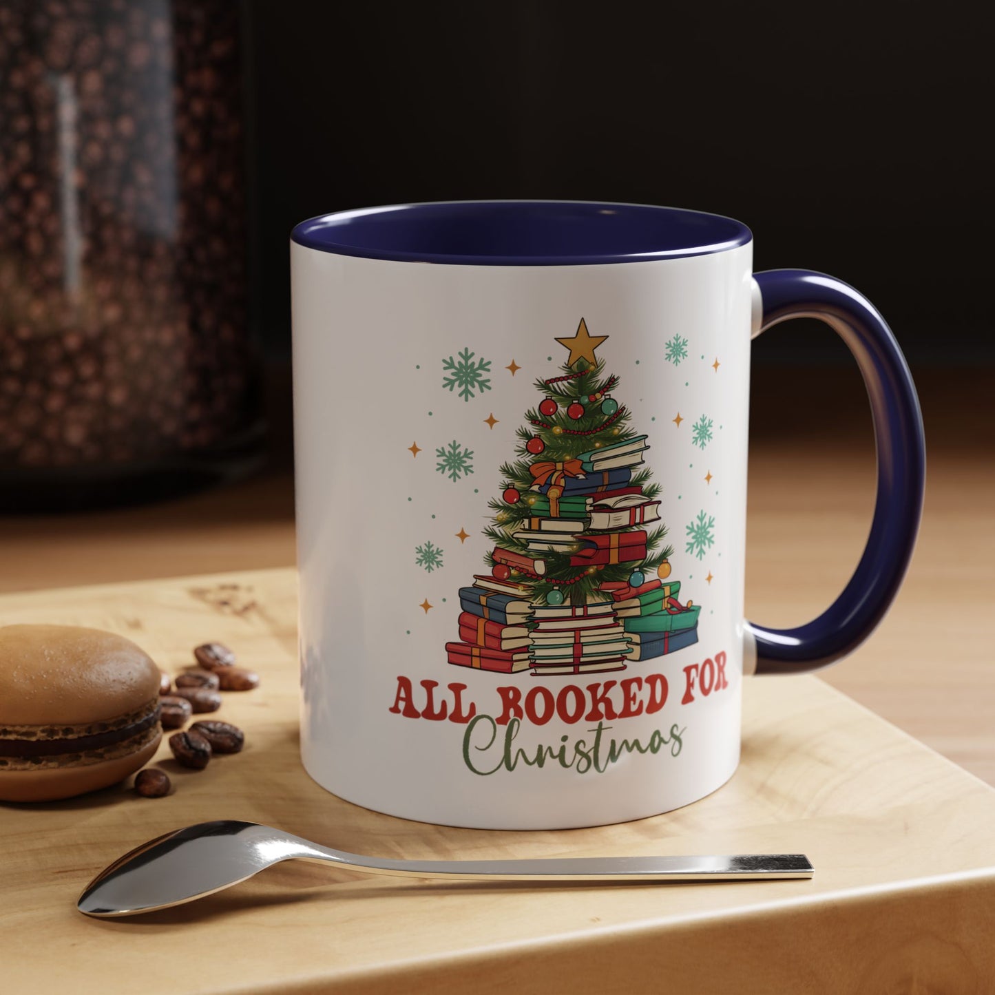 Christmas Booked Coffee Mug (11, 15oz) Holiday Book Lover Gift Festive Reading Mug Xmas Tree Teacher Gift