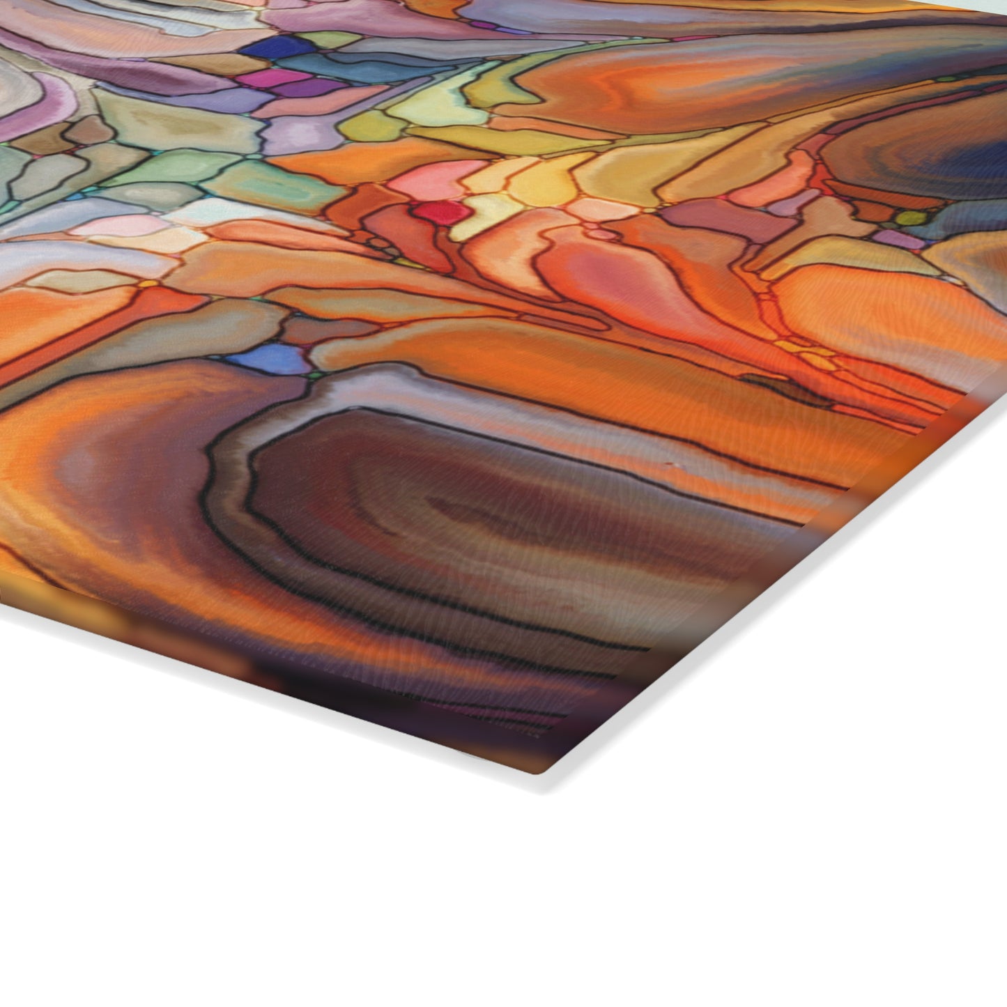 Abstract Color Swirl Glass Cutting Board | Multicolor Fluid Art Kitchen Decor