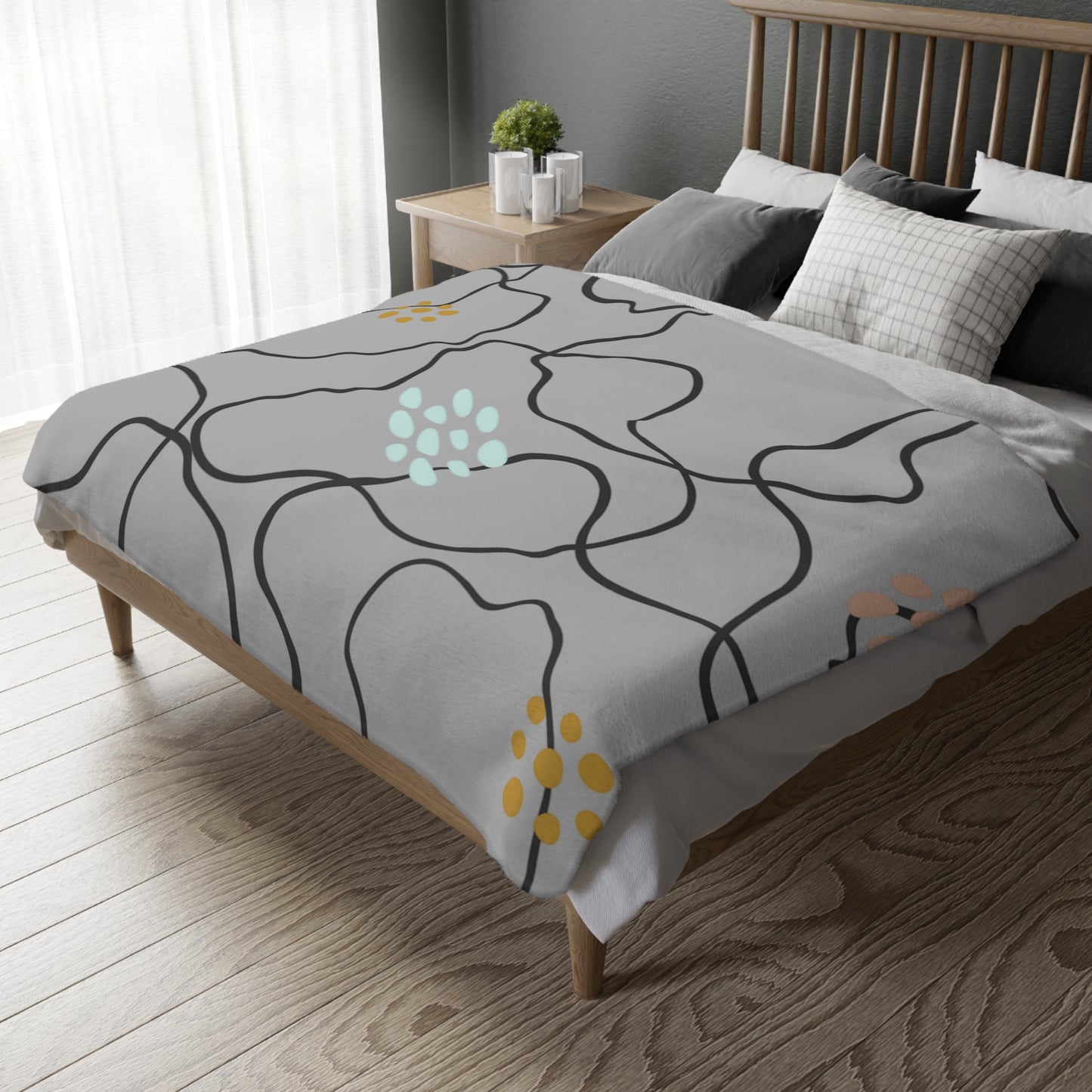 Abstract Line Art Floral Velveteen Blanket | Microfiber Two-Sided Print