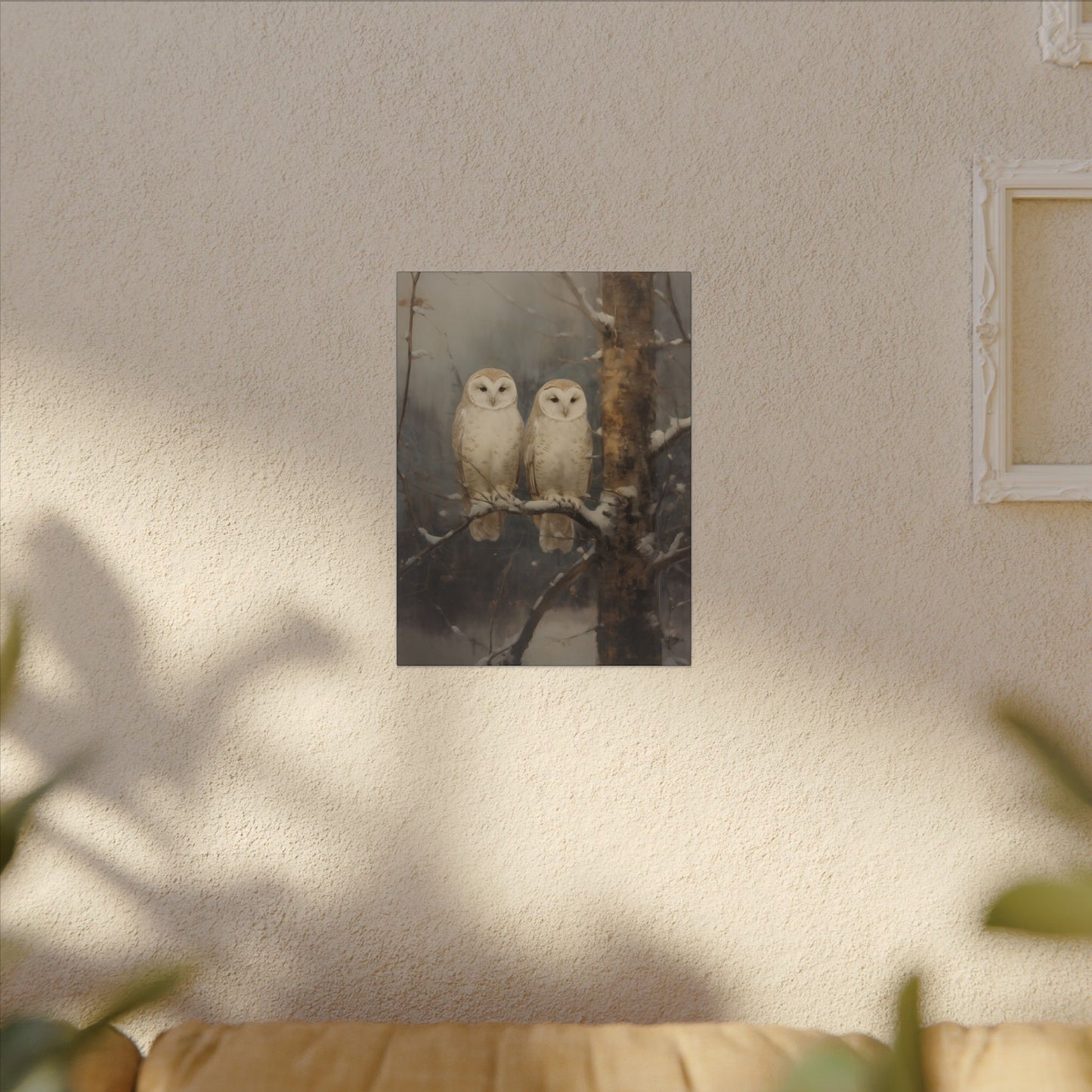 Snowy Owls Winter Canvas Wall Art | Vintage Wildlife Nature Decor