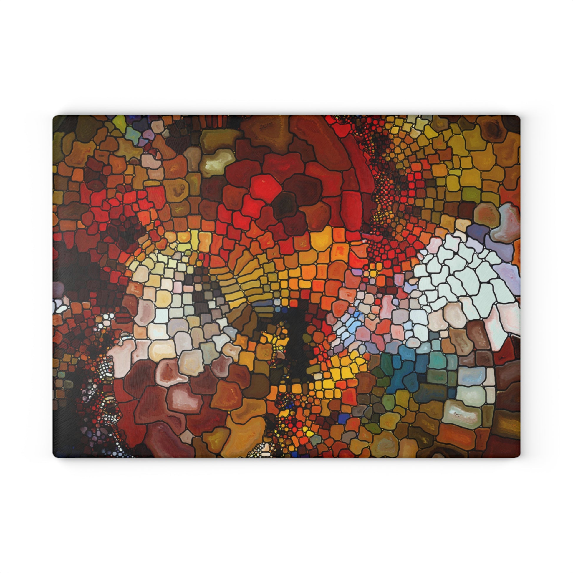 Colorful mosaic art piece on a white background
