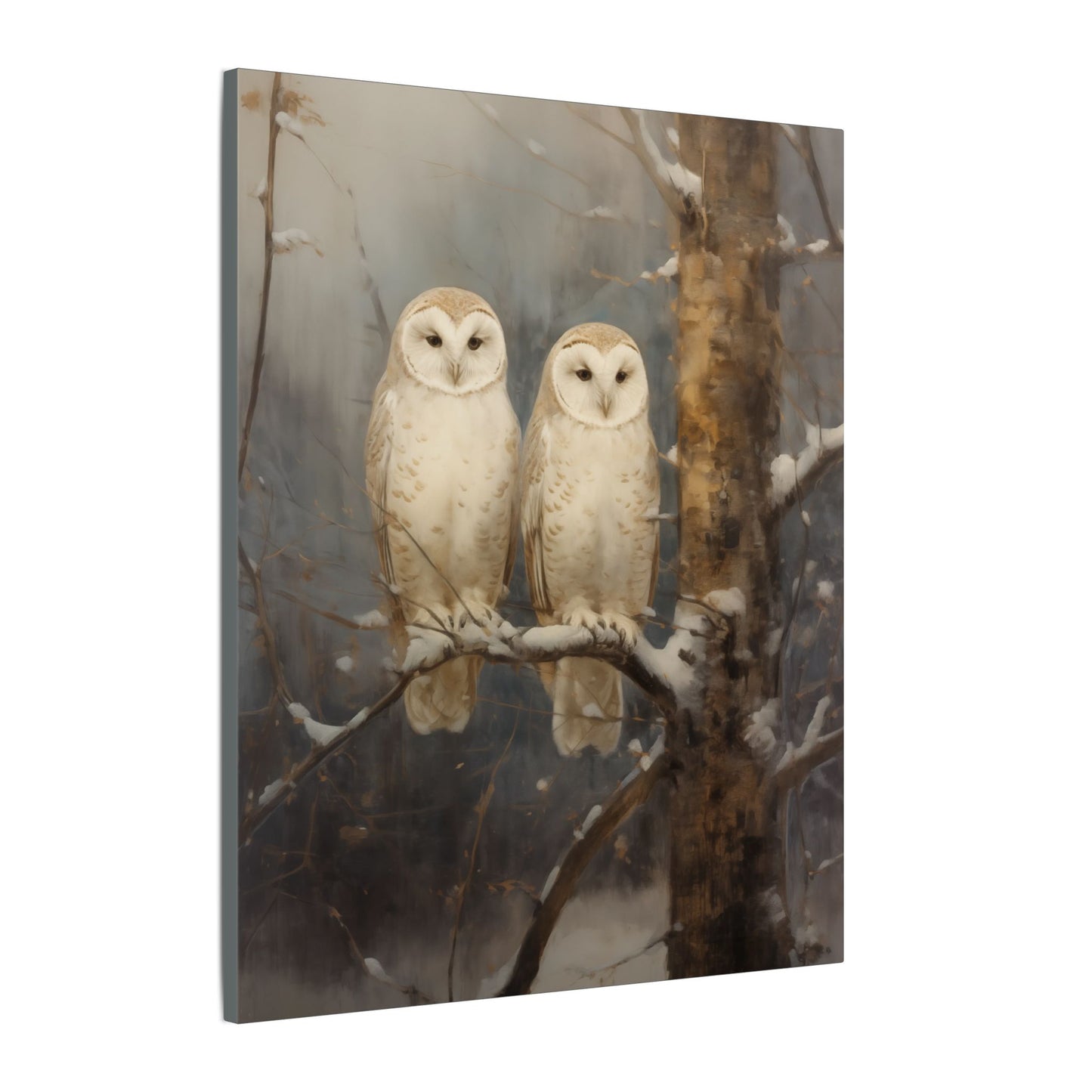 Snowy Owls Winter Canvas Wall Art | Vintage Wildlife Nature Decor