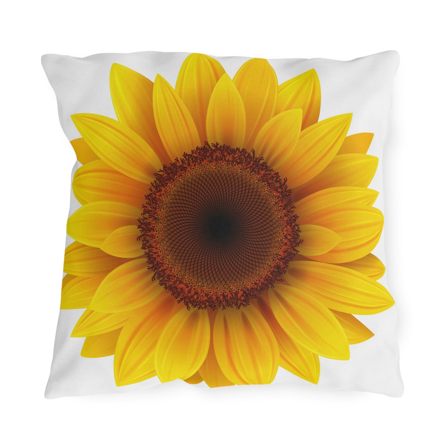 Pillow with a sunflower design on a white background