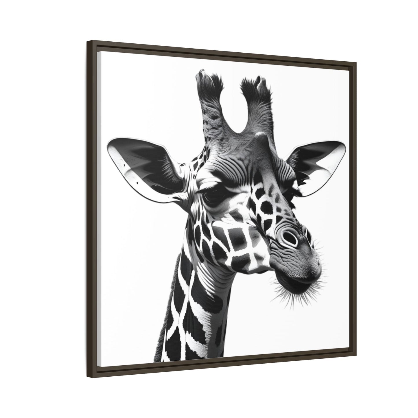 Black and White Giraffe Wall Art – Framed Safari Animal Canvas Print