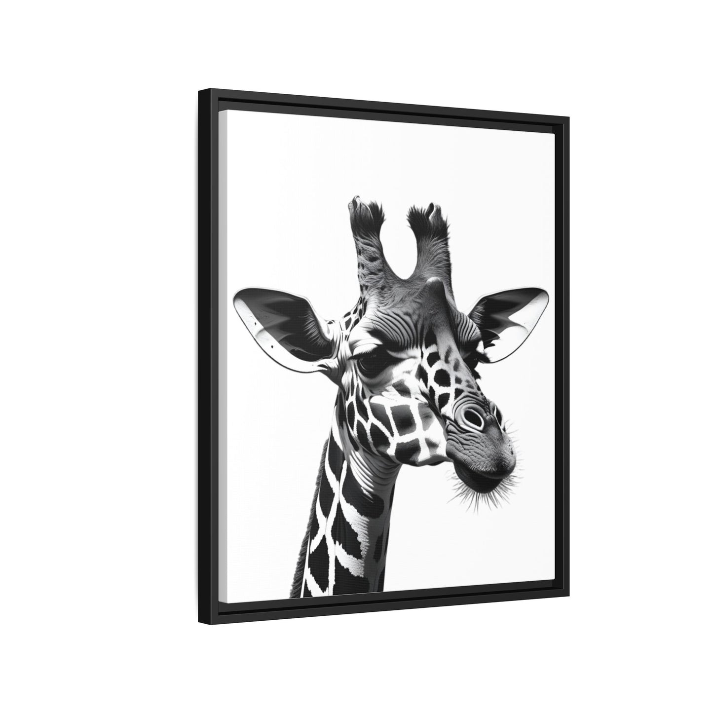 Black and White Giraffe Wall Art – Framed Safari Animal Canvas Print