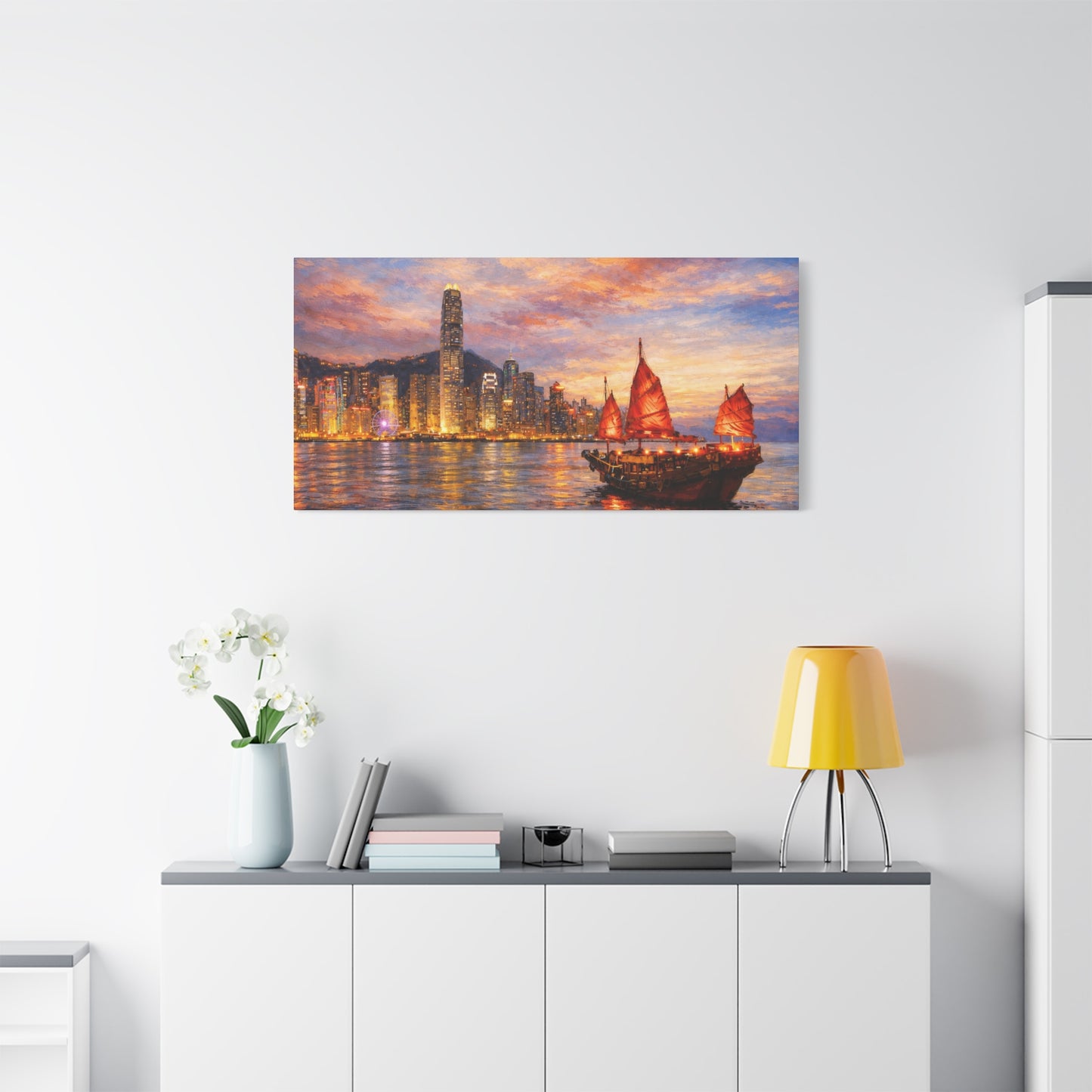 Hong Kong Junk Boat at Sunset Canvas
