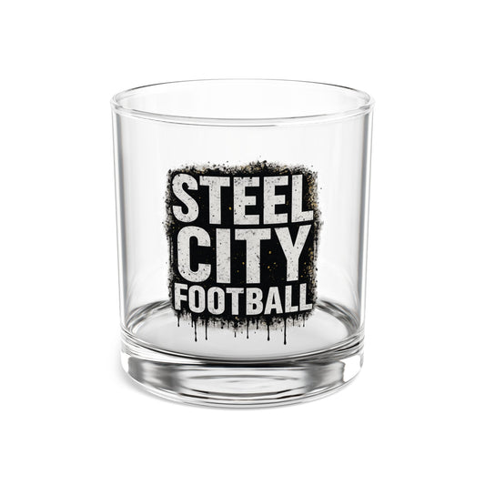 Steel City Pittsburgh Rocks Glass | Whiskey Glass for Sports Fans | Grunge Barware Gift
