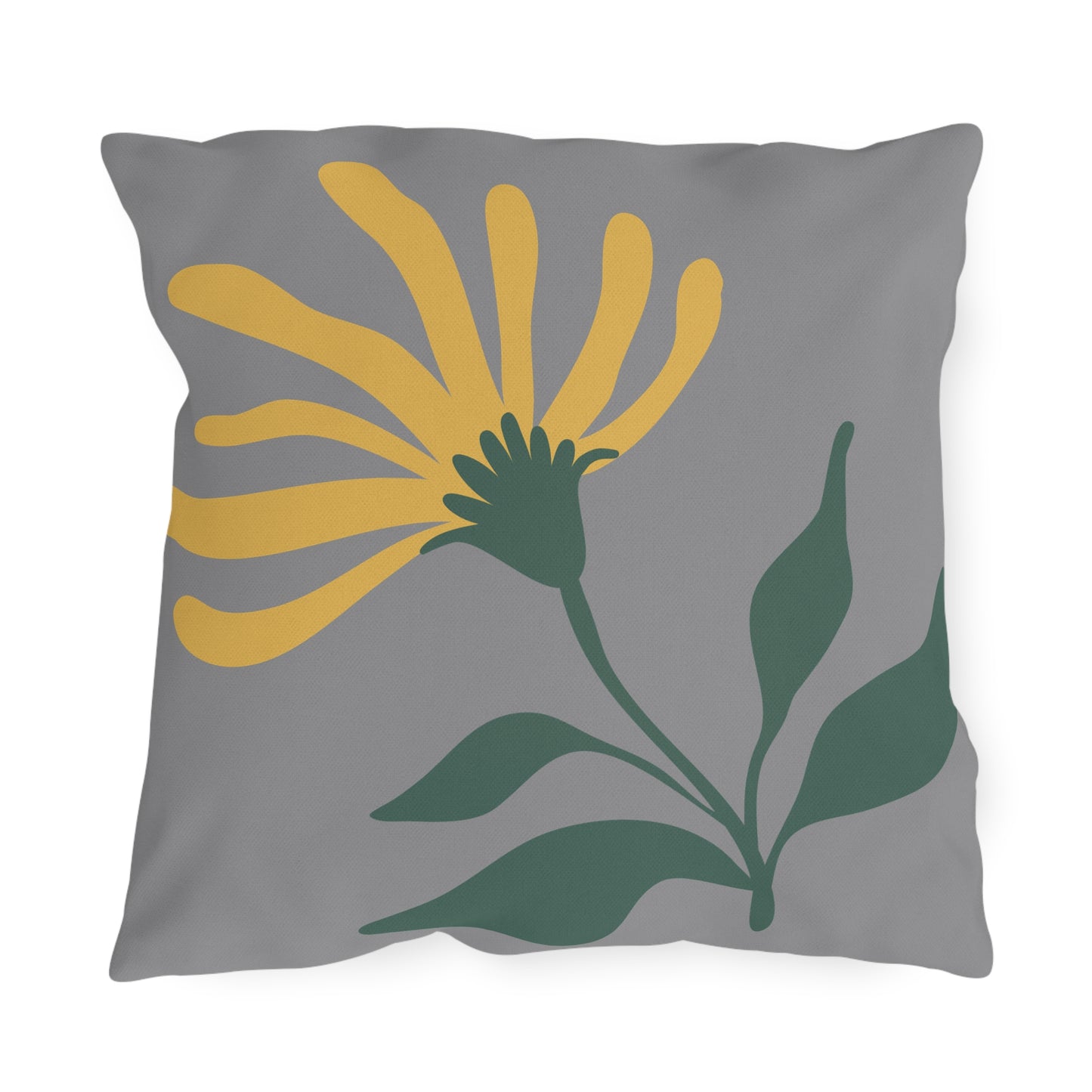 Yellow Flower Outdoor Throw Pillow | Gray Floral Patio Cushion