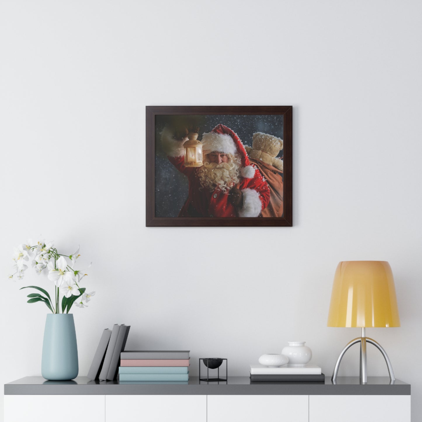 Christmas Wall Art Vintage Santa Claus with Lantern and Toy Bag | Vintage Mantle Art