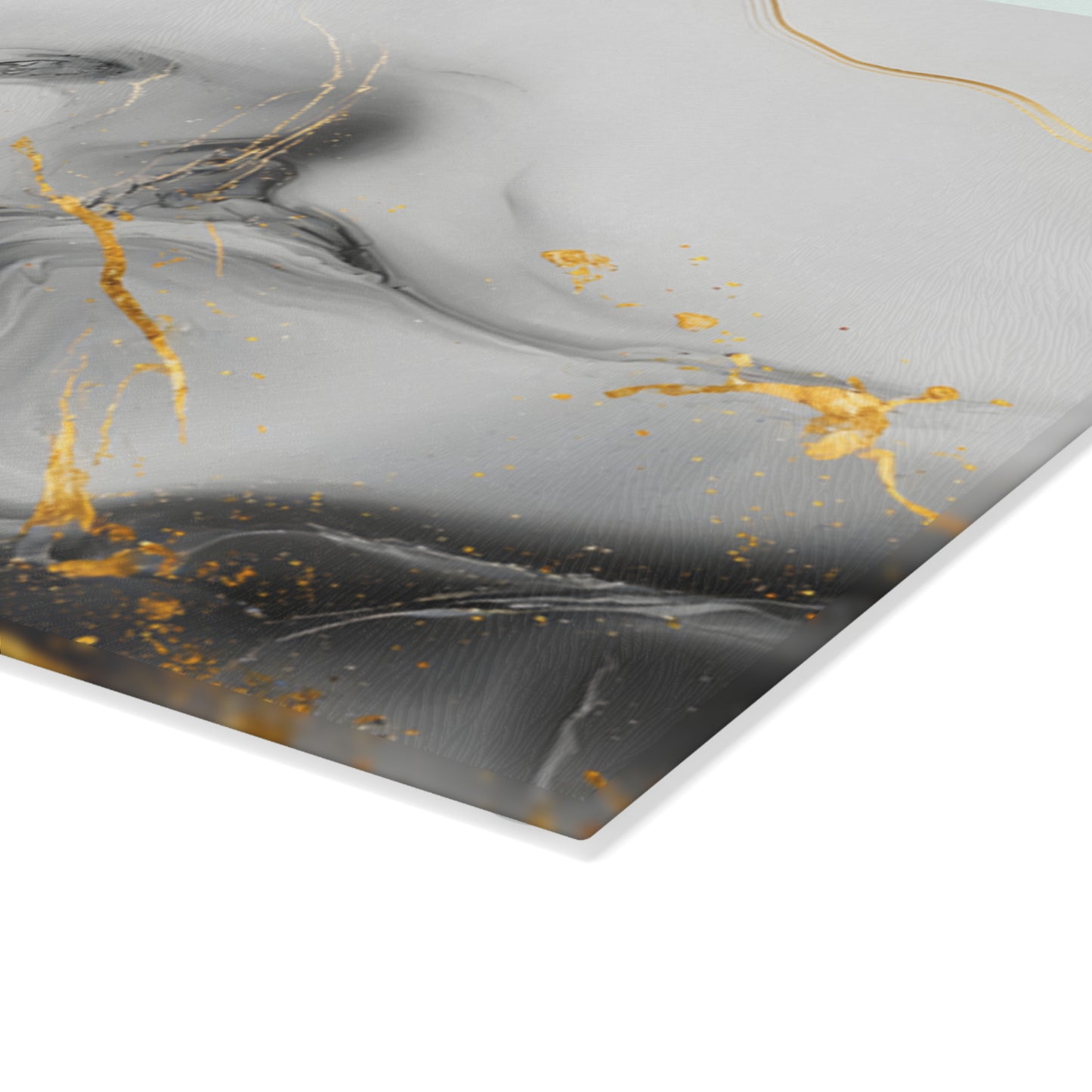 Black White Marble Glass Cutting Board | Gold Accent Kitchen Decor