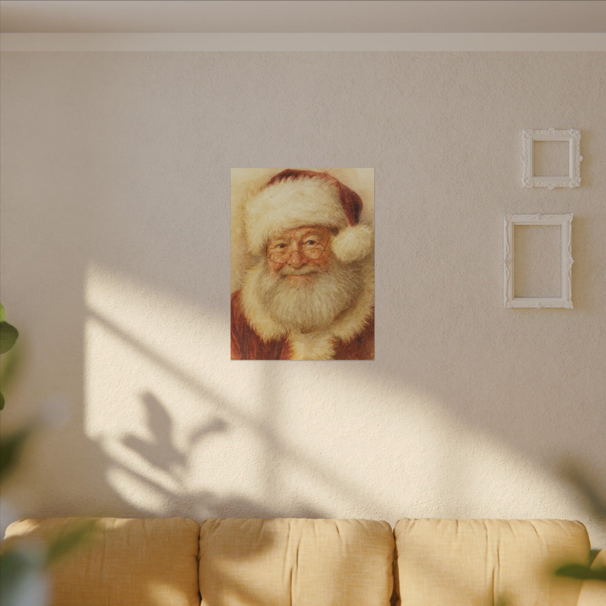 Vintage Santa Claus Portrait Canvas Wall Art – Unframed Christmas Décor Mantle Art