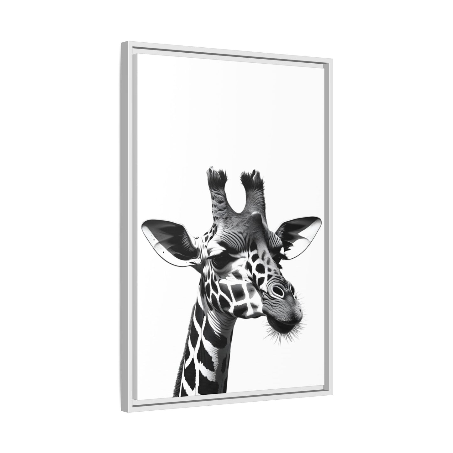 Black and White Giraffe Wall Art – Framed Safari Animal Canvas Print