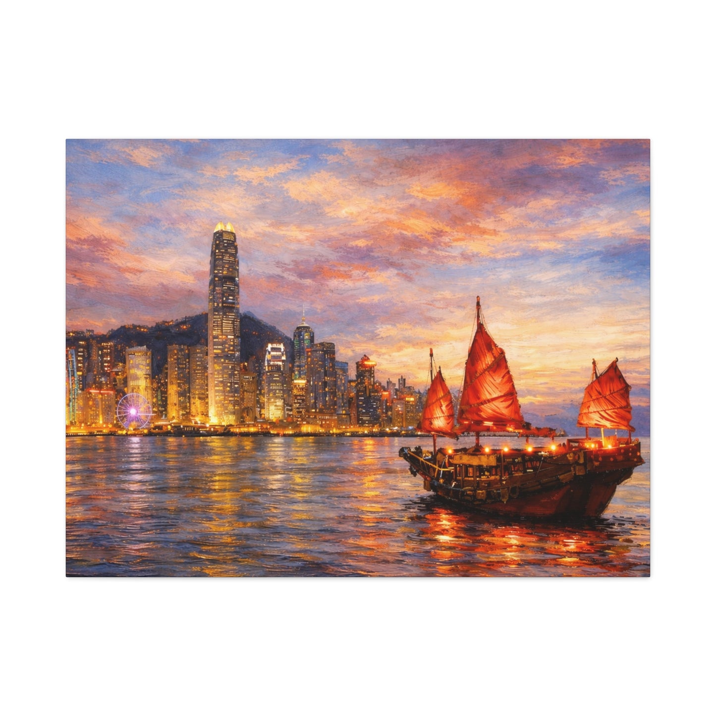 Hong Kong Junk Boat at Sunset Canvas