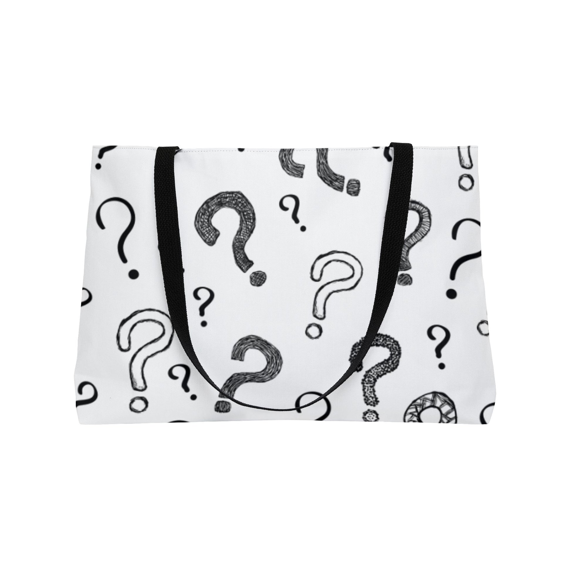 Pouch with question mark pattern on a white background