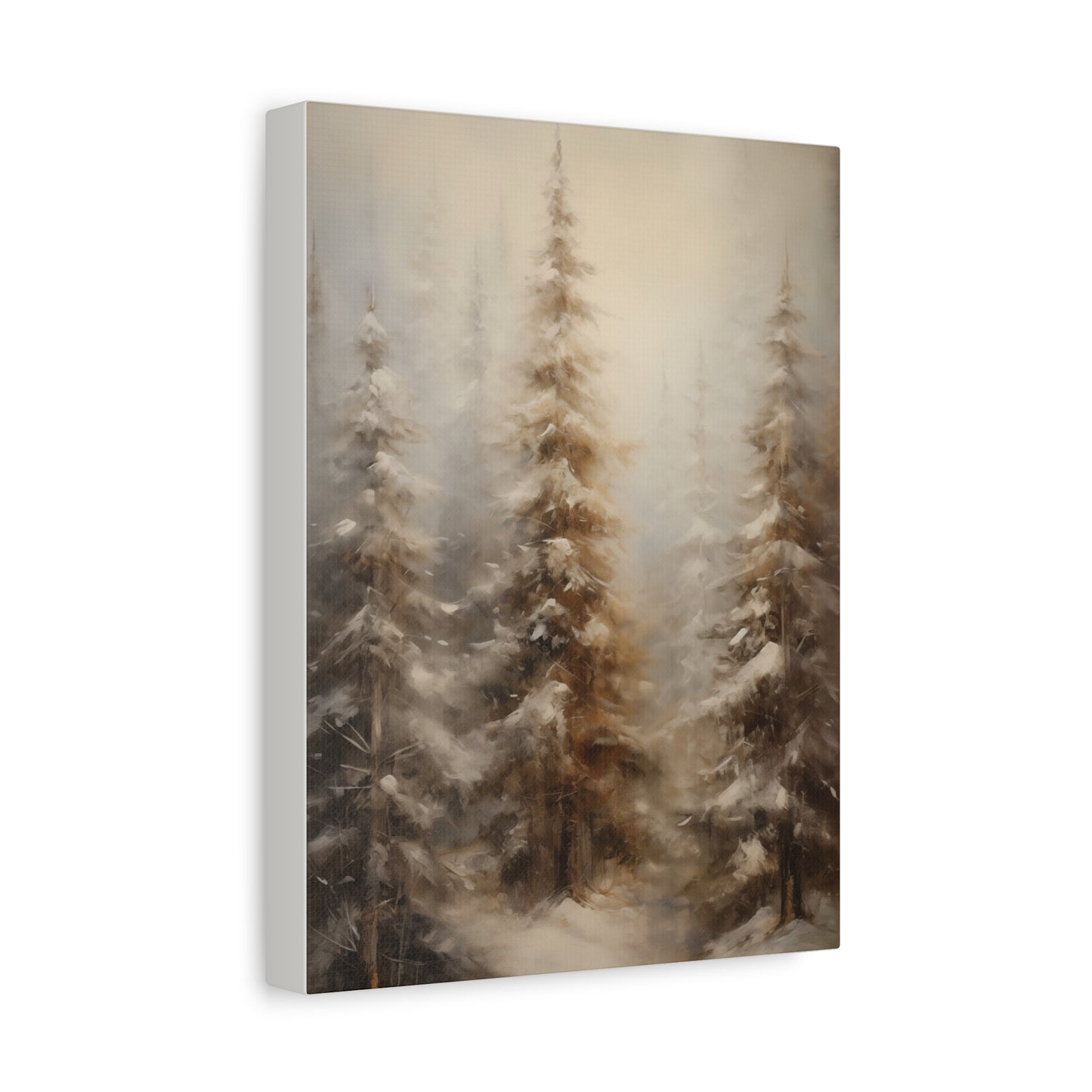 Snowy Pine Forest Winter Canvas Wall Art | Rustic Cabin Decor
