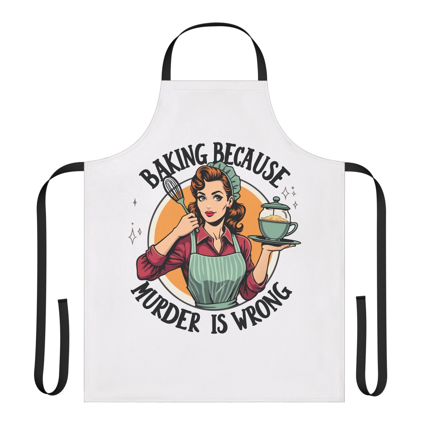 Retro Baking Apron, Funny Kitchen Gift, Baking Because Murder is Wrong