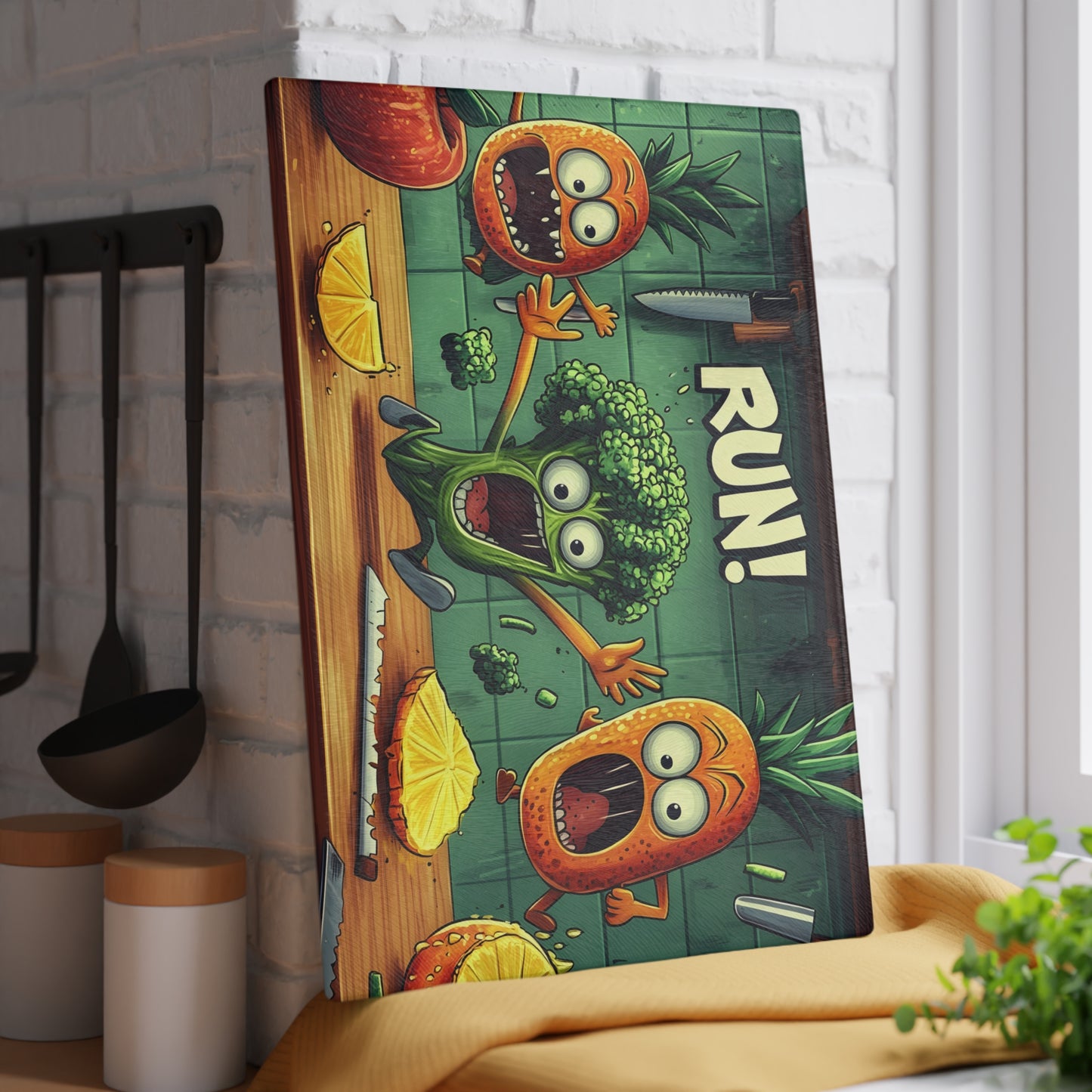 Funny Veggie Glass Cutting Board | Whimsical Kitchen Decor Gift