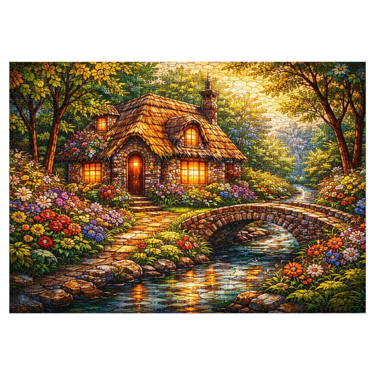 Cozy Cottage by Stream Jigsaw Puzzle
