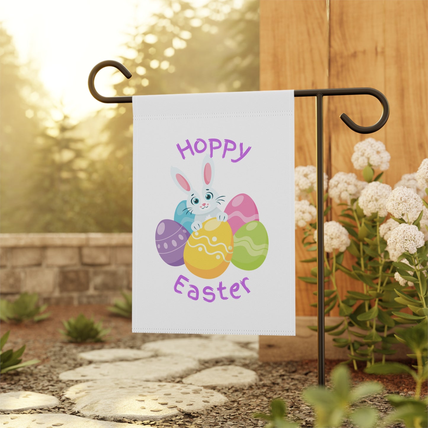 Easter Garden Flag | Hoppy Easter Banner | Cute Easter Bunny Flag