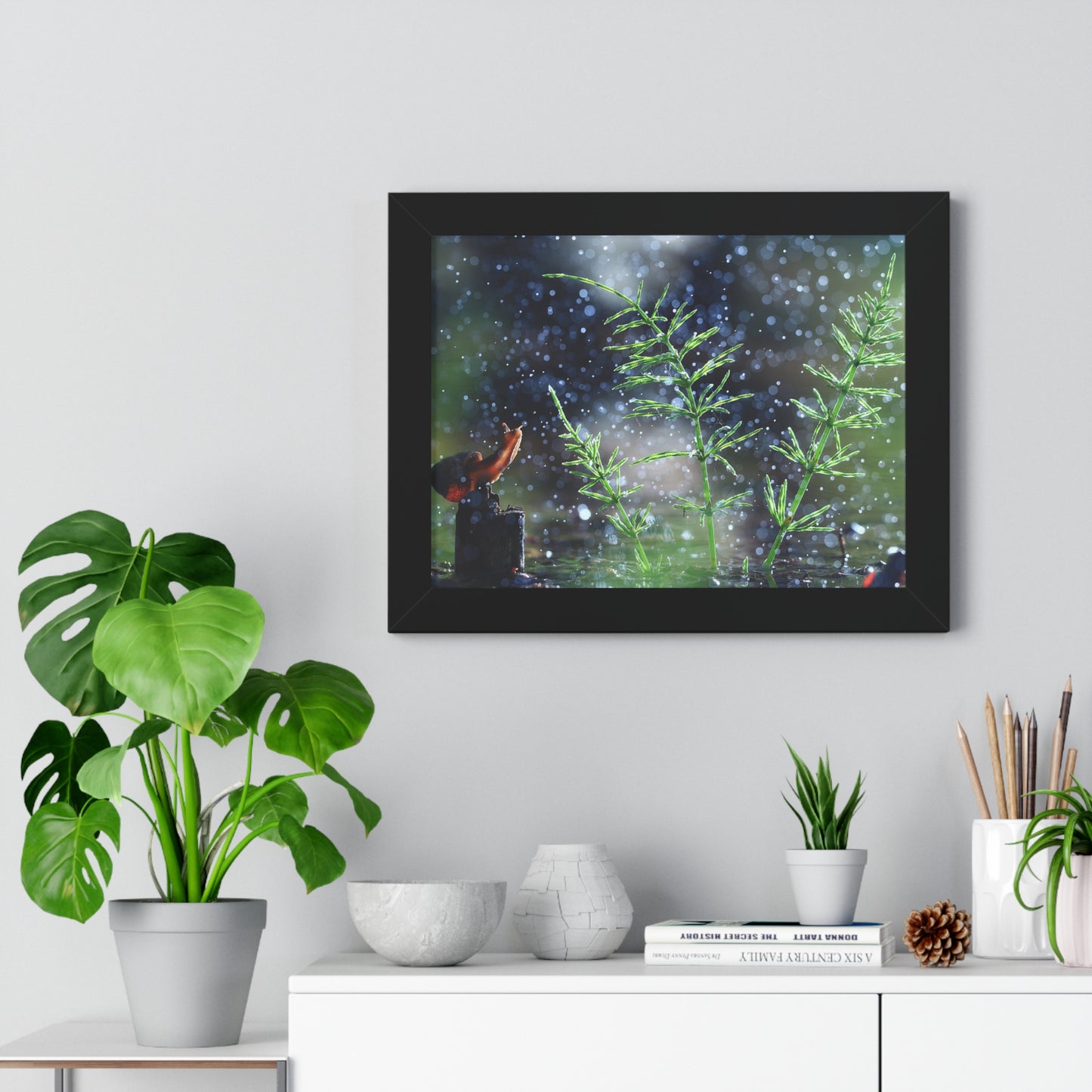 Snail Nature Wall Art – Rain Macro Botanical Print, Zen Forest Decor, Moody Nature, Calm Mindfulness Wall Art