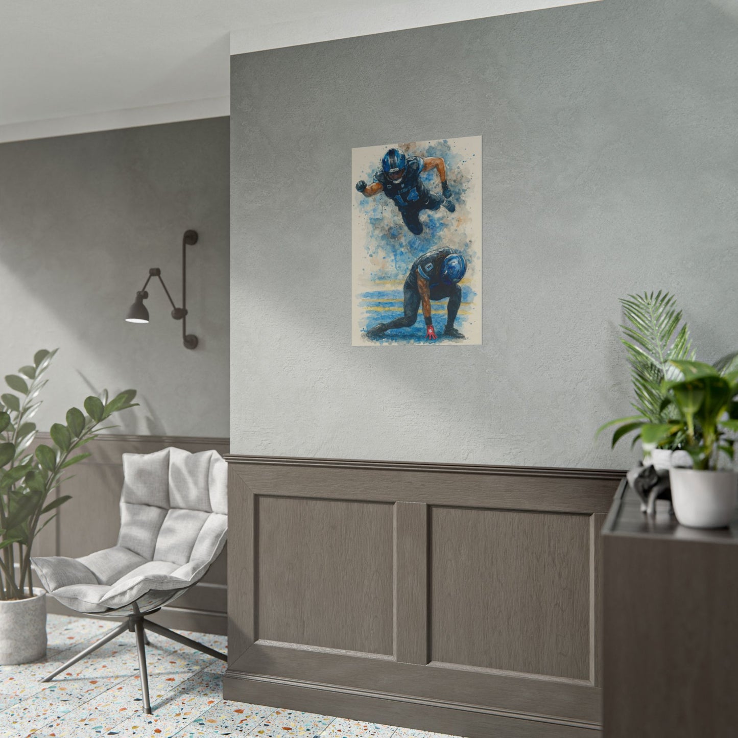 Watercolor Football Poster | Dynamic Sports Wall Art | NFL Player Celebration Print | Man Cave Decor | Football Gift for Fans