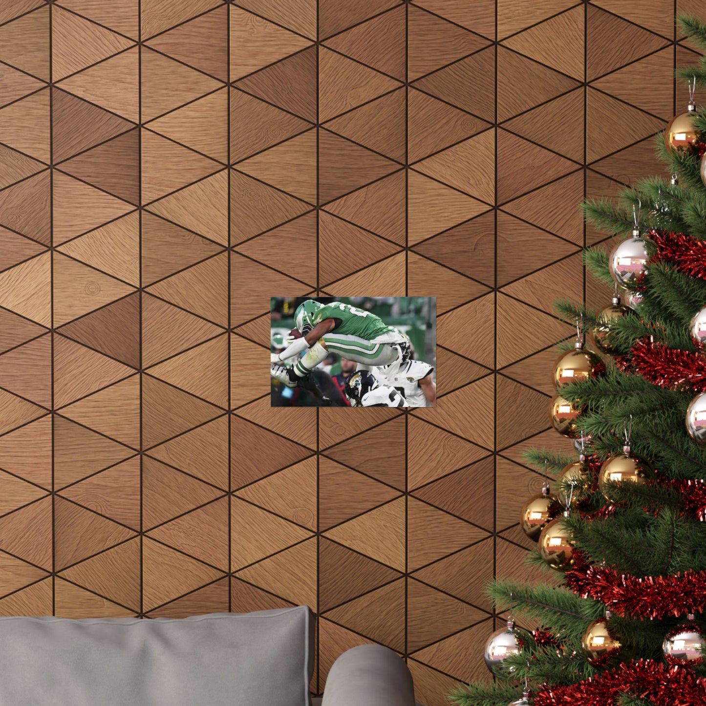 Saquon Barkley Reverse Hurdle Poster for Eagles Fan Cave Matte Horizontal Print Football NFL Gift Wall Art Decor Mantle Decor