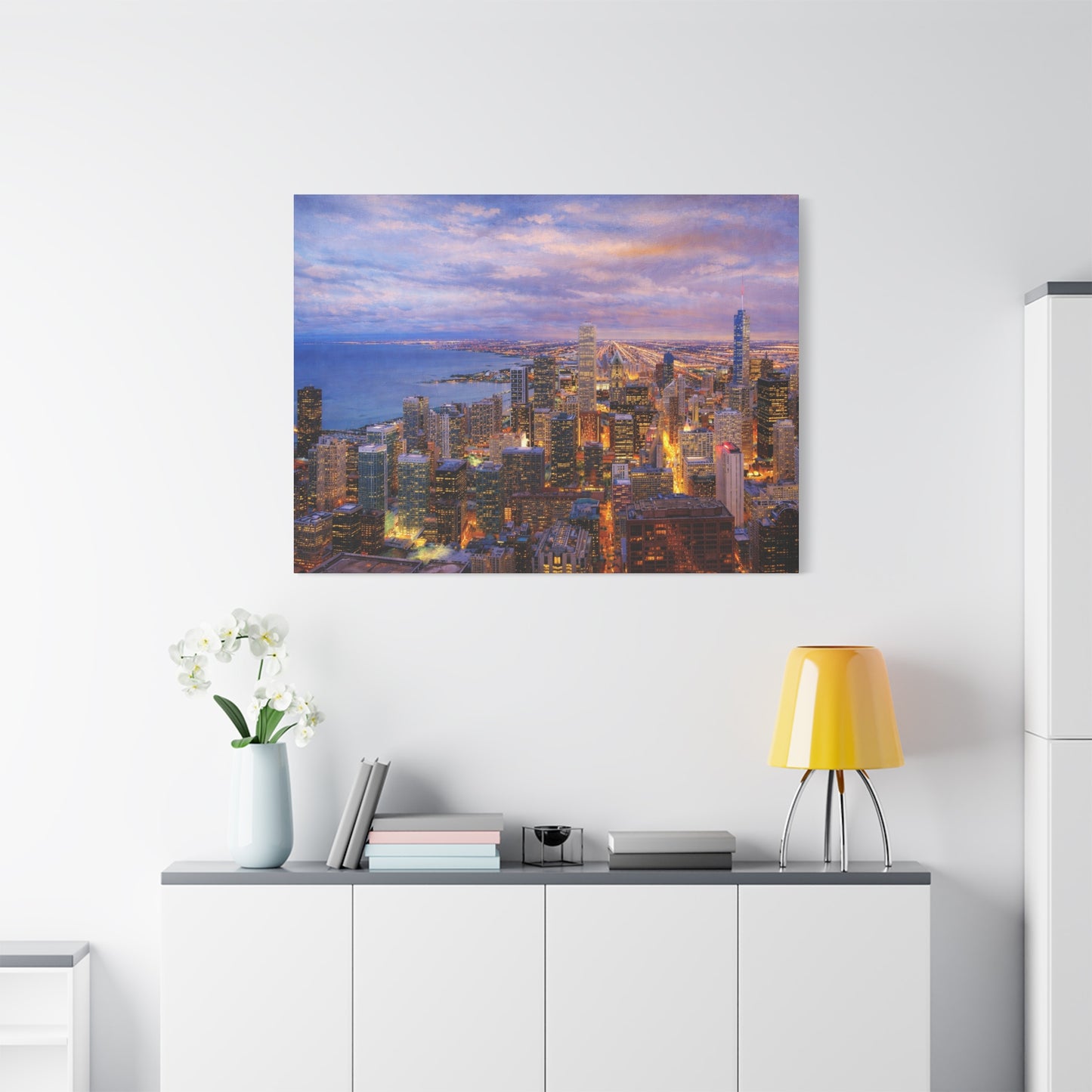 Chicago Skyline Canvas Wall Art – Sunset Cityscape Print, Downtown Chicago Decor, Urban Skyline Wall Decor